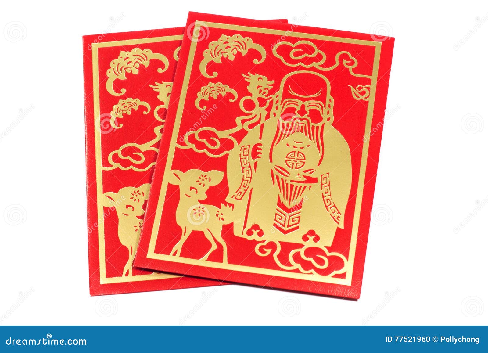 Money In Red Envelope Ang Pao Decorated With Photo Of God Of