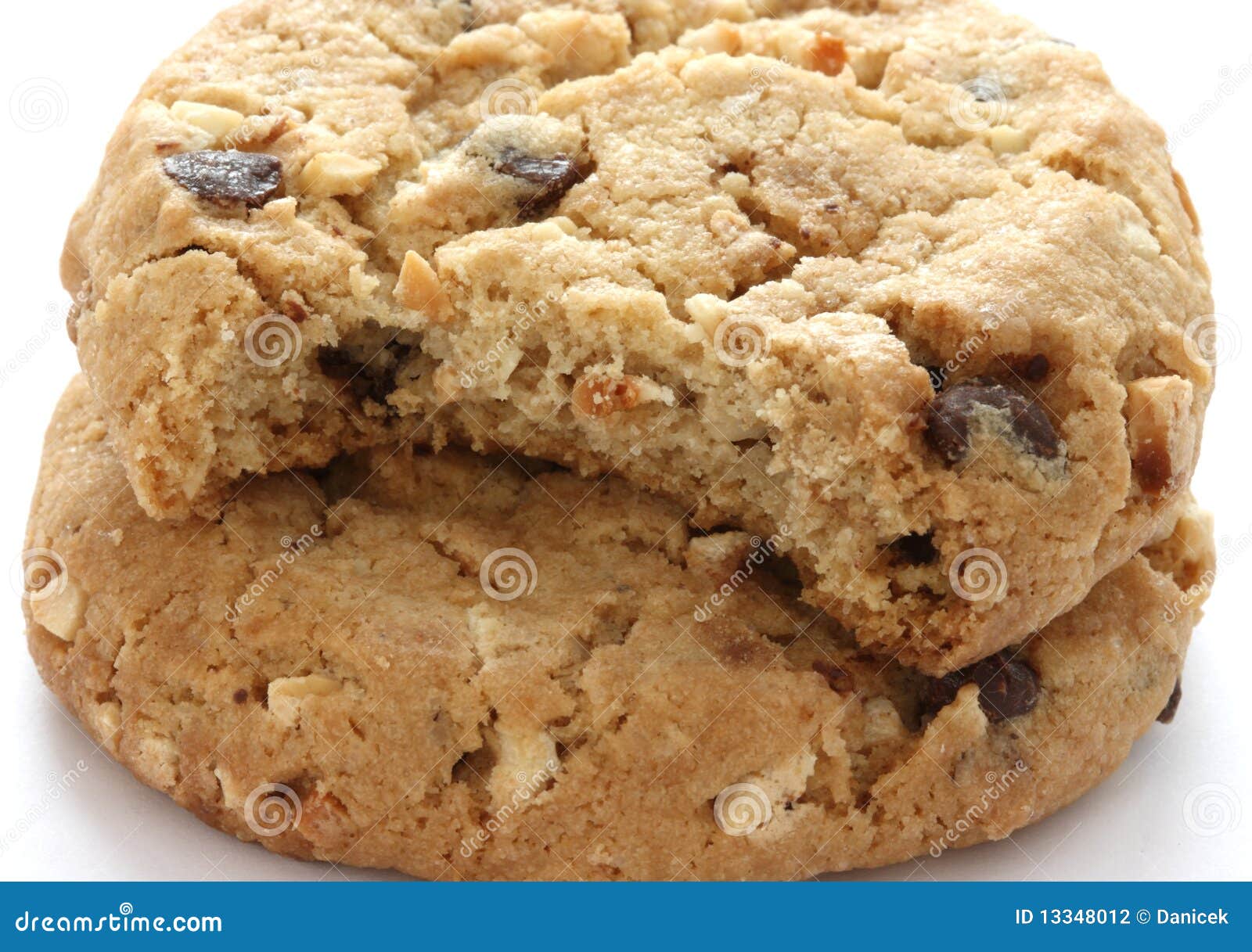 Two chocolate chip cookies stock photo. Image of snack - 13348012