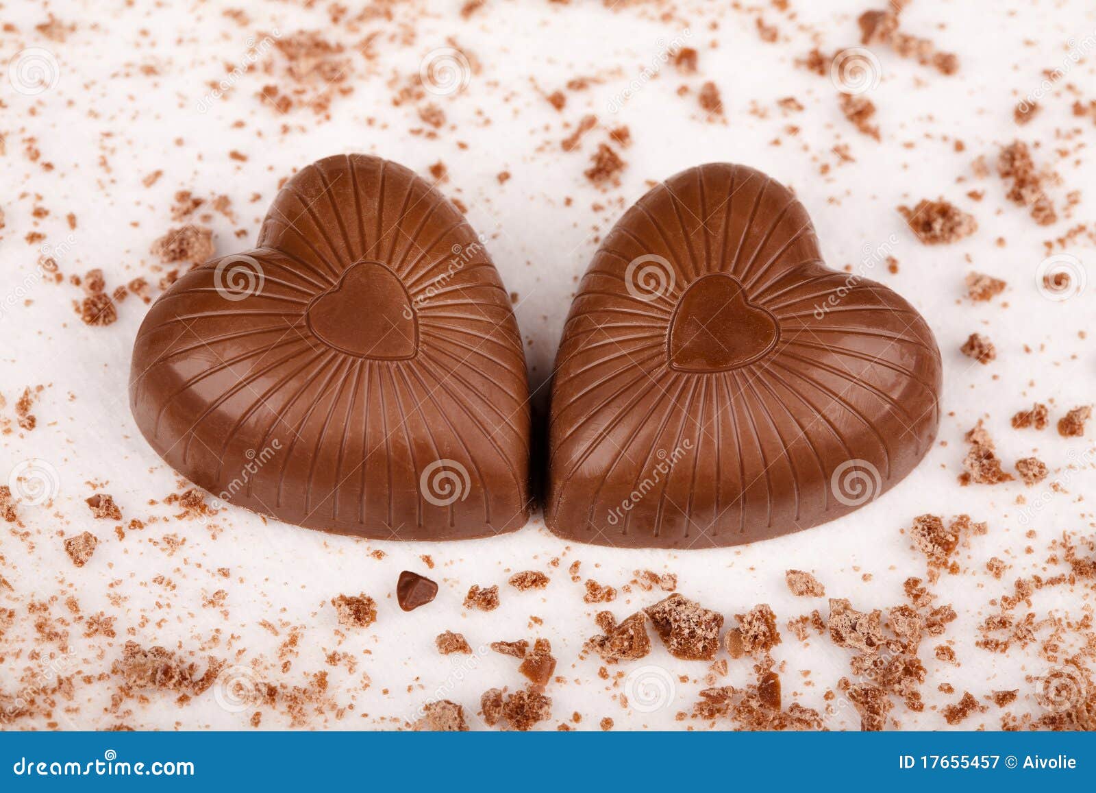 Two Chocolate Hearts with Crumbs Stock Image - Image of delicious ...