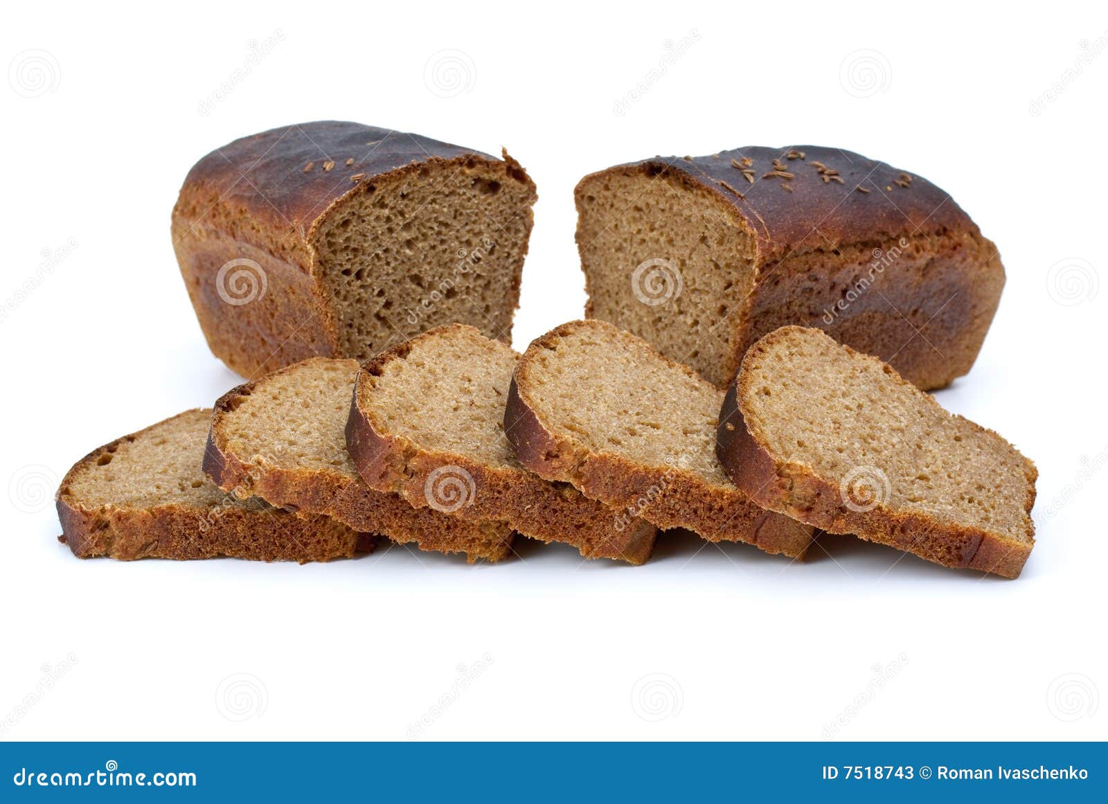 Two Chunks of Rye Bread with Anise and Some Slices Stock Image Image