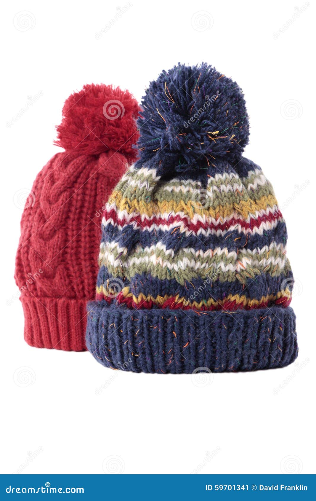 Two Chunky Knit Warm Winter Ski Hats Isolated on White Background Stock ...