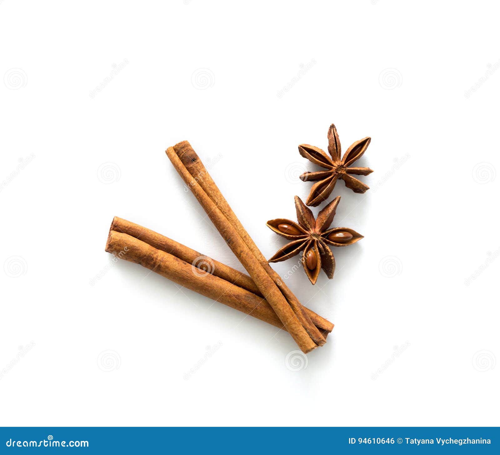 two cinnamon sticks lying on table, topview