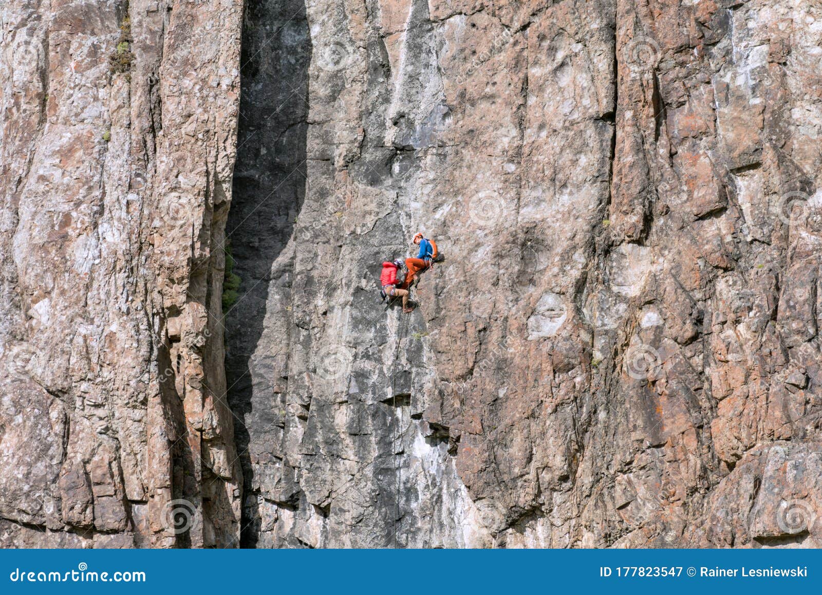 Two Climbers in a Rock Face at El Chalten, Argentina Editorial