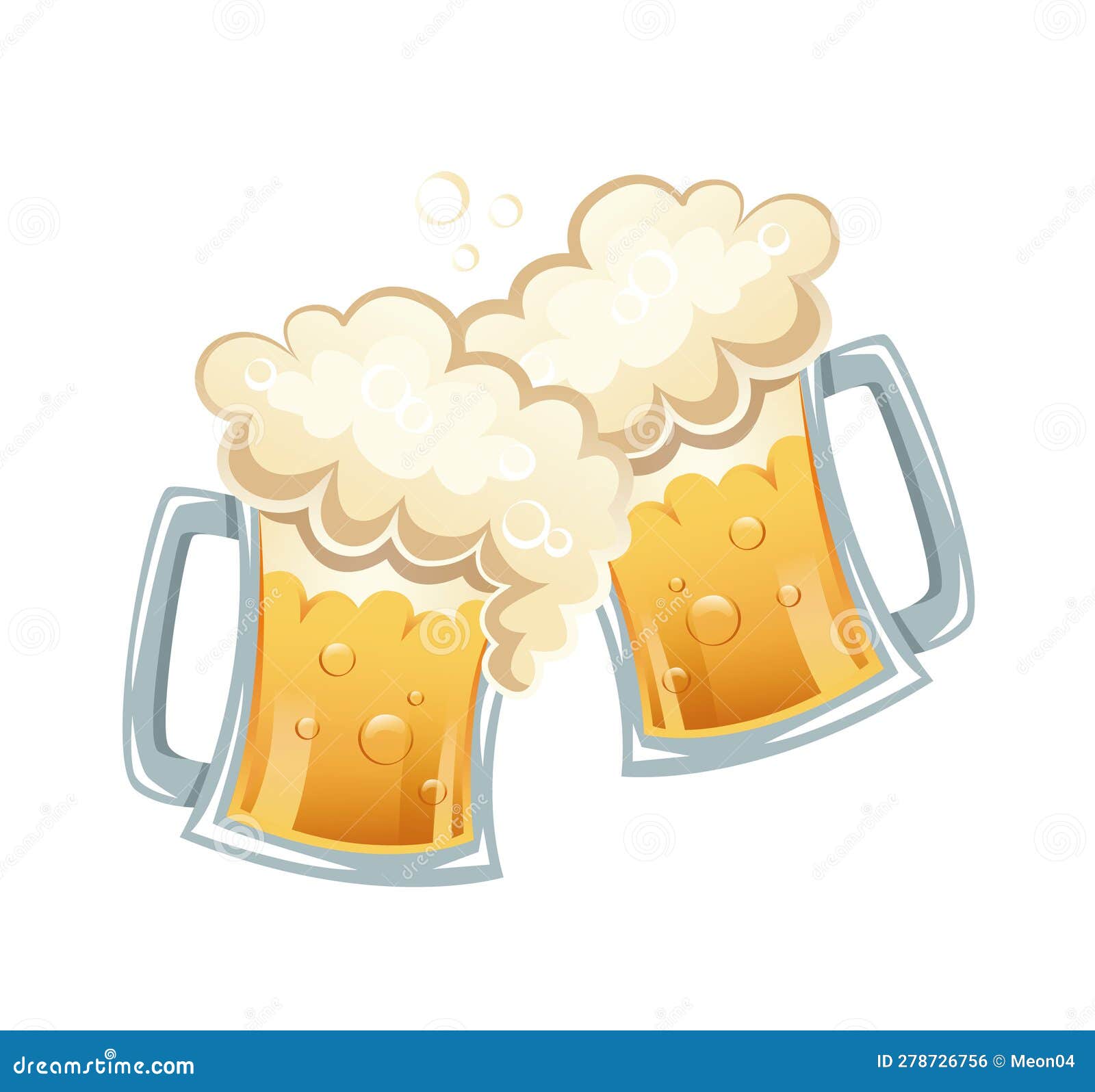 Two Clinking Beer Mugs with Foam in Cartoon Style Stock Vector