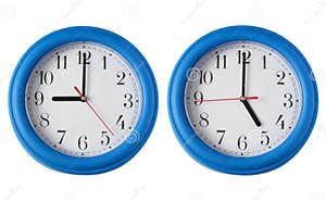 Two Clocks One On 9am And One On 5pm Stock Image Image Of Hands 