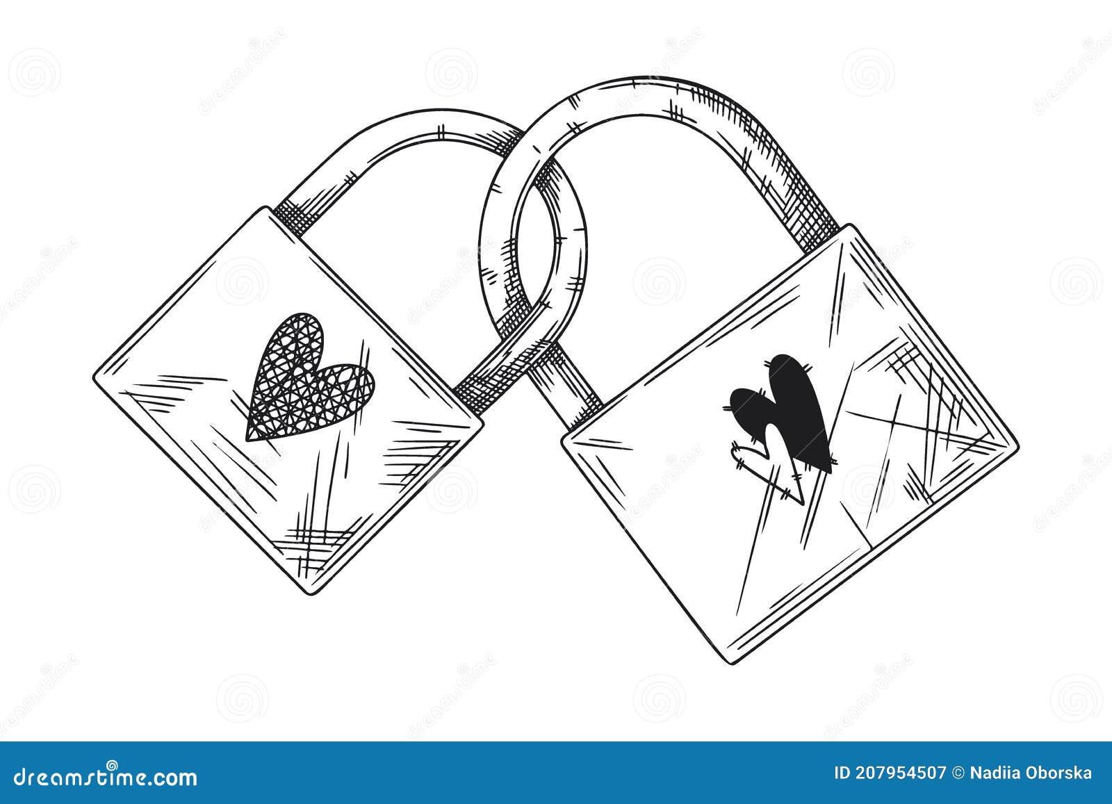 Two Closed Locks Symbol of Love. Sketch Two Locks and with Hearts ...