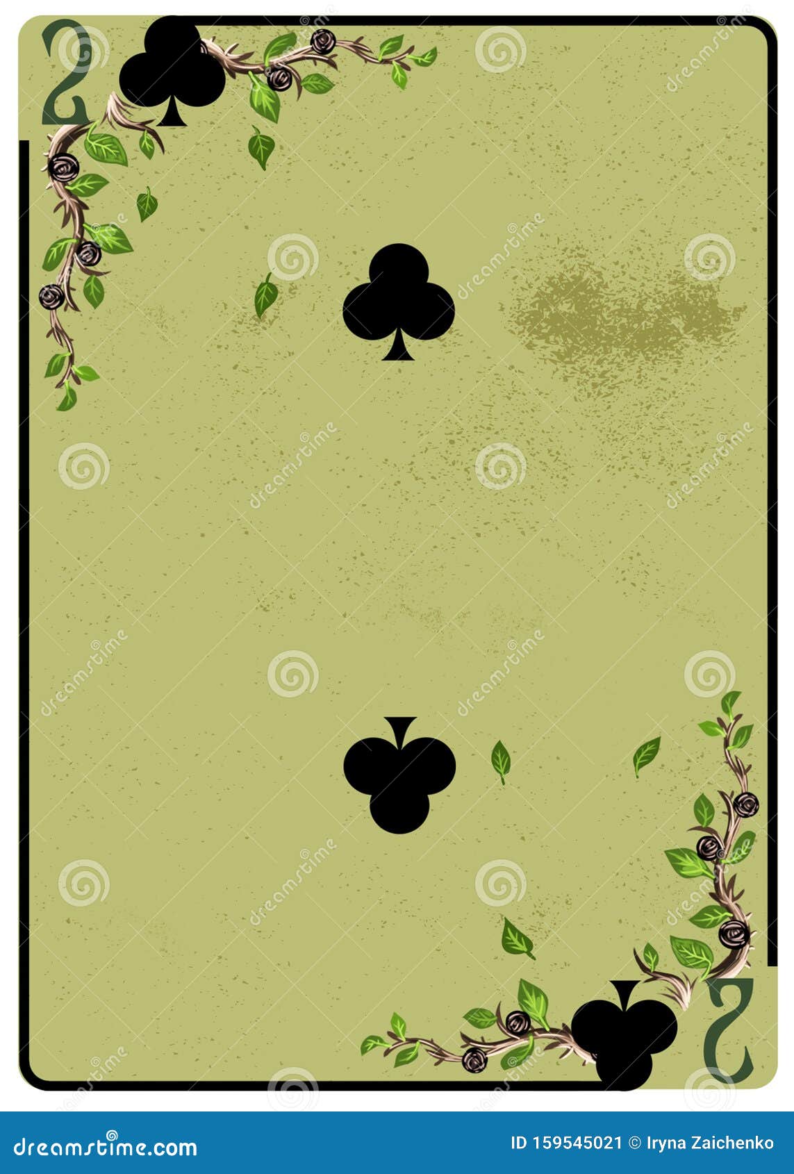 two of clubs playing card. unique hand drawn pocker card. one of 52 cards in french card deck, english or anglo-american pattern.