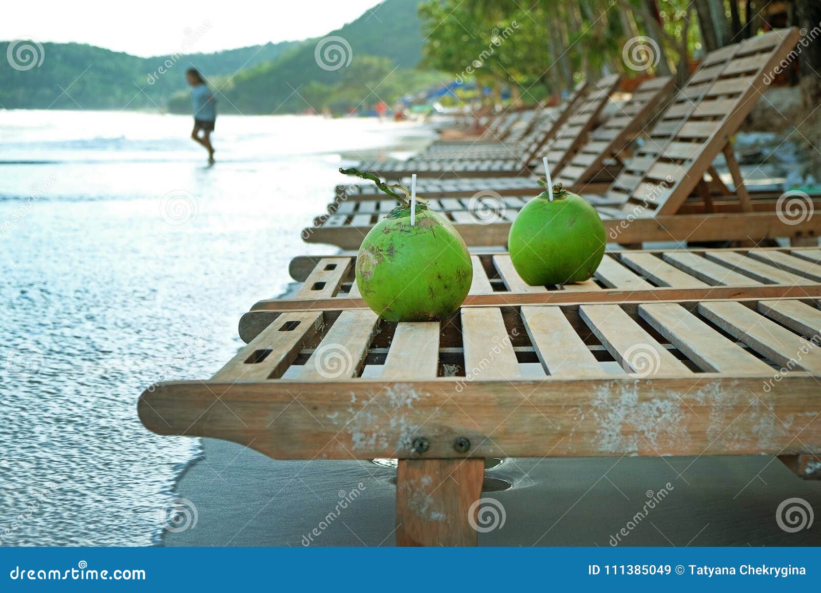 Two Coconut Drinks on the Beach Chair Stock Image Image of paradise
