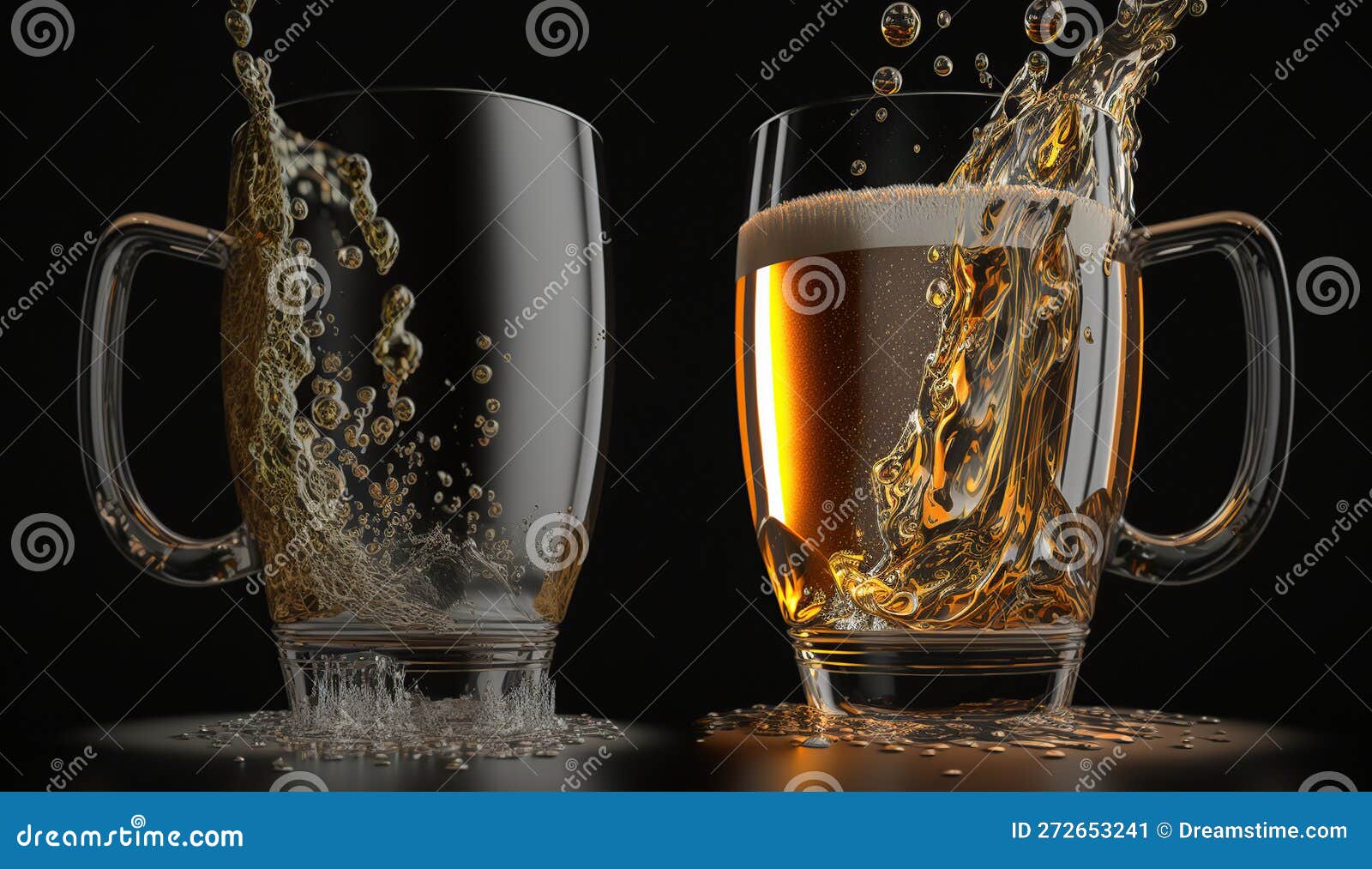 Two Cold Beers with Foam and Water Drops, Generative Ai Stock