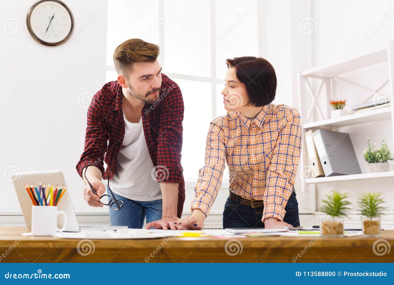 Two Colleagues Discussing Architectural Project Stock Photo Image of