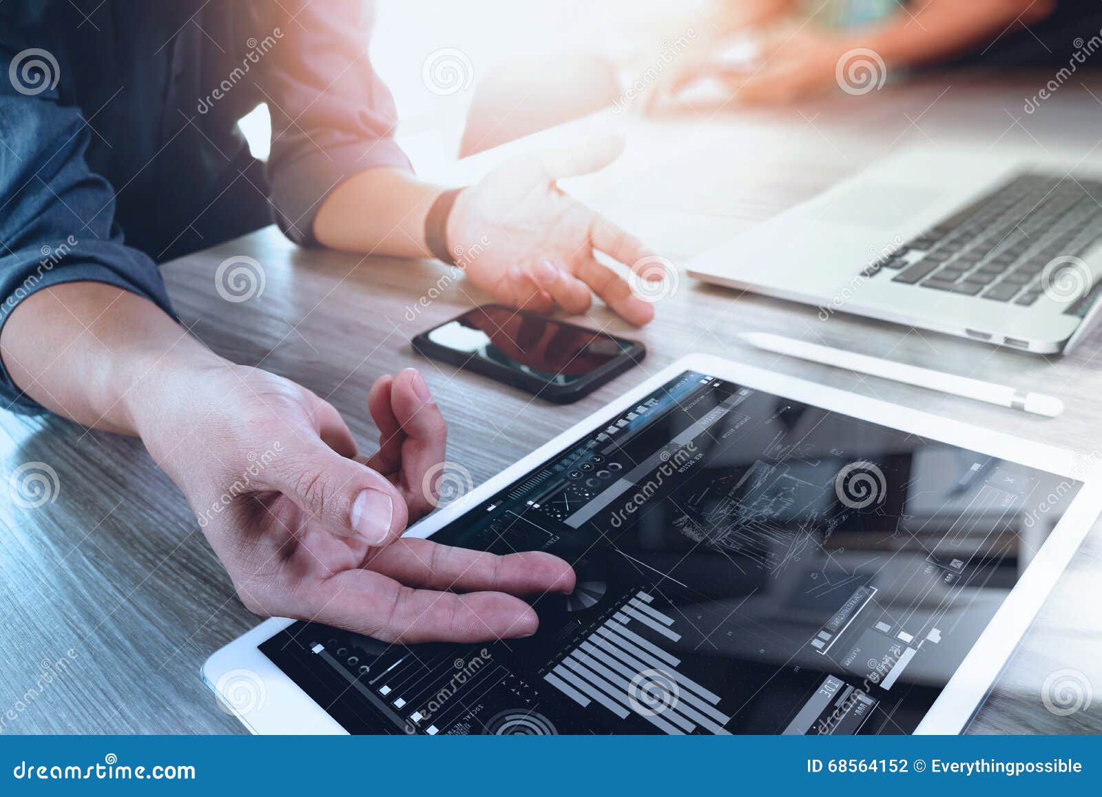Two Colleagues Interior Designer Discussing Data And Digital