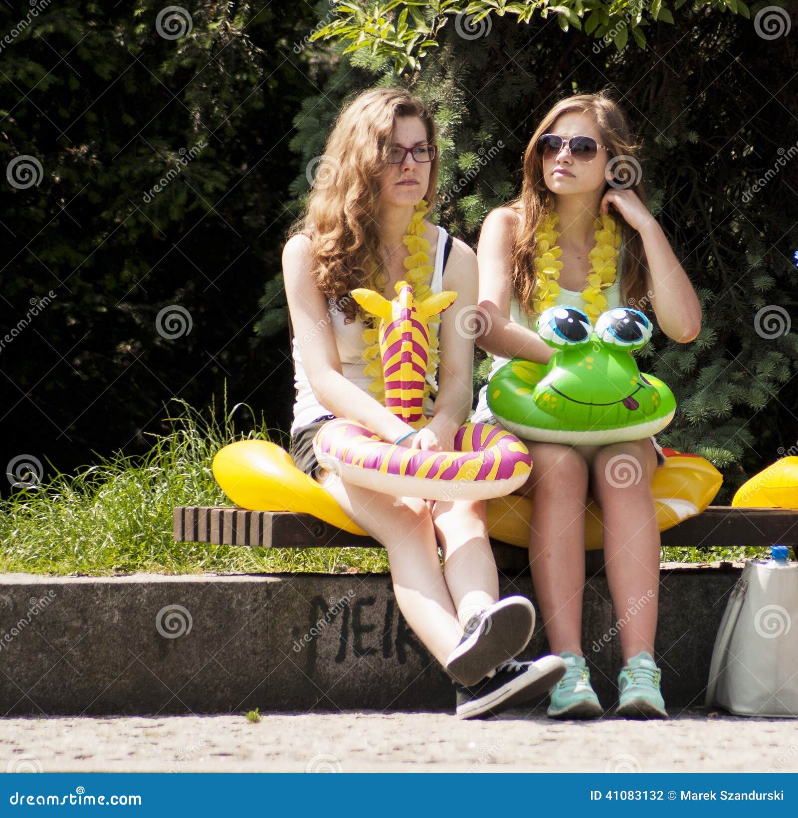 Two College Girls With Beach Toys Editorial Pho