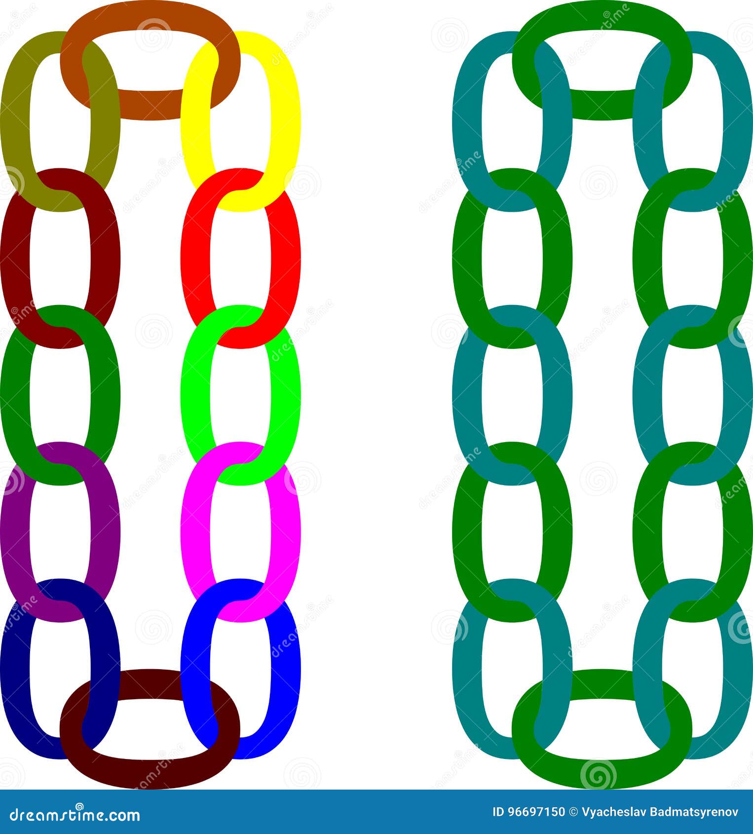Two Colored Chains Hang Vertically Stock Illustration Illustration of