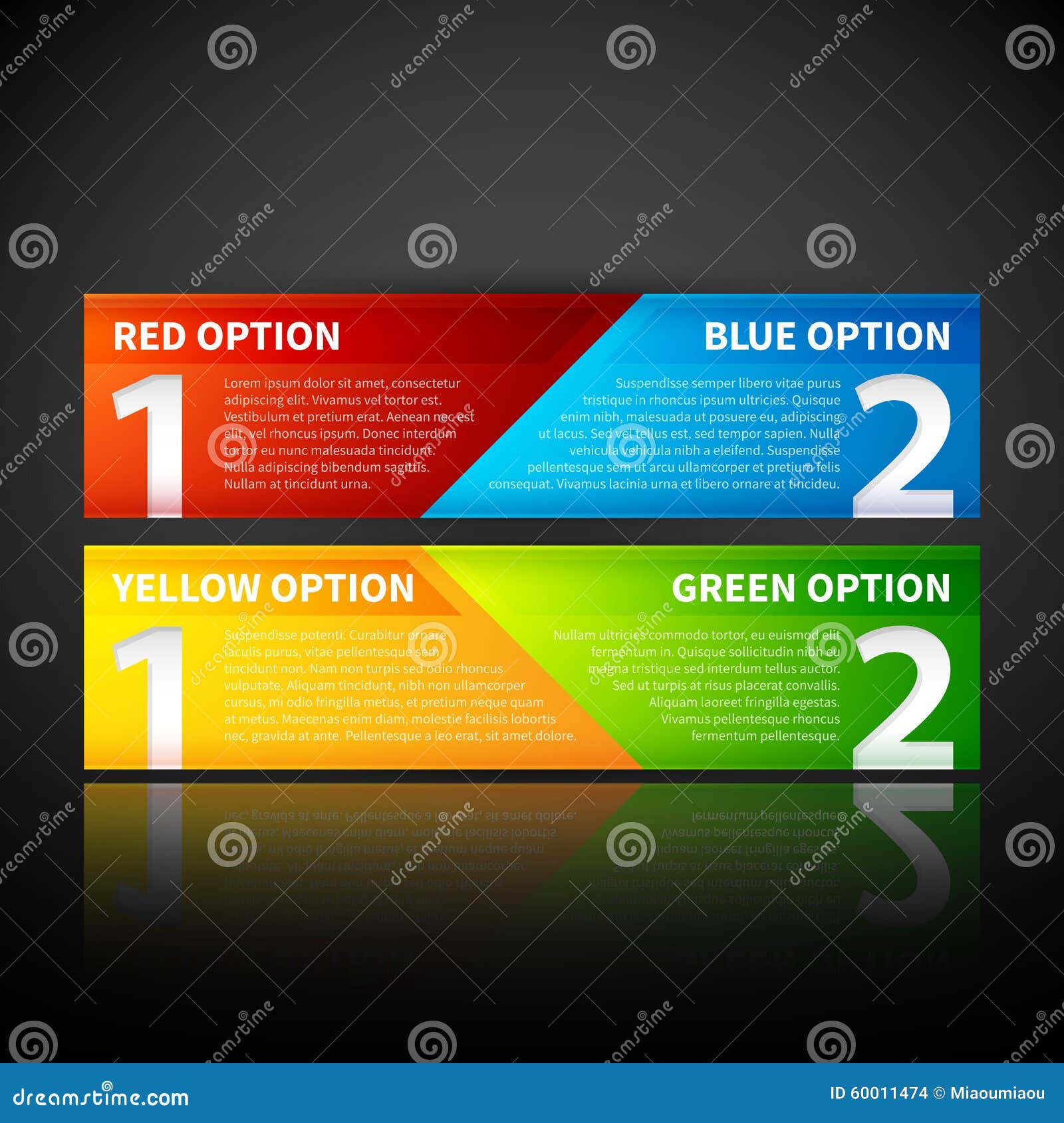 Two colorful banners, combining two options or two points of view. EPS10 vector template.