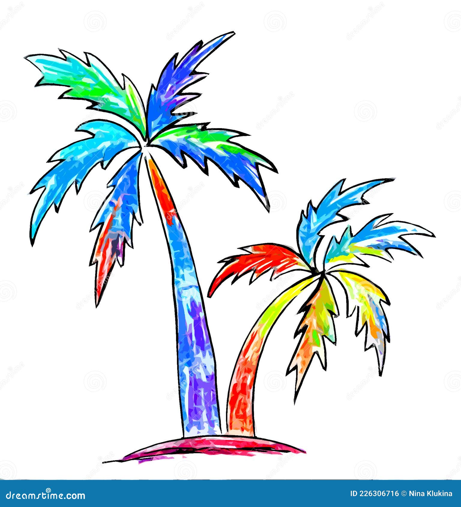 Two Colorful Palm Trees On A White Background Stock Illustration two-colorful-palm-trees-on-a-white-background-stock-illustration