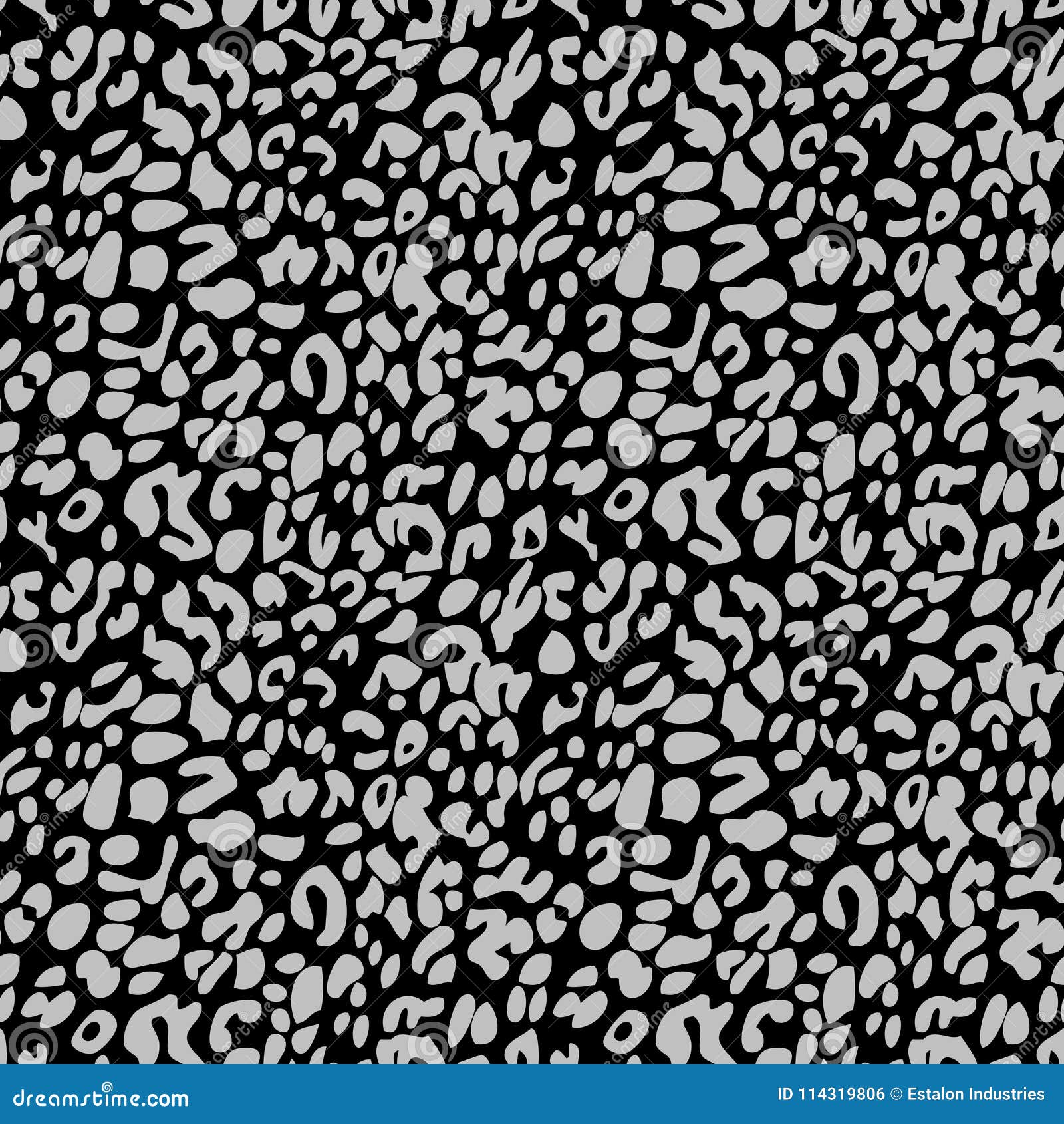 Silver on Black Leopard Print Seamless Repeat Pattern Background Stock