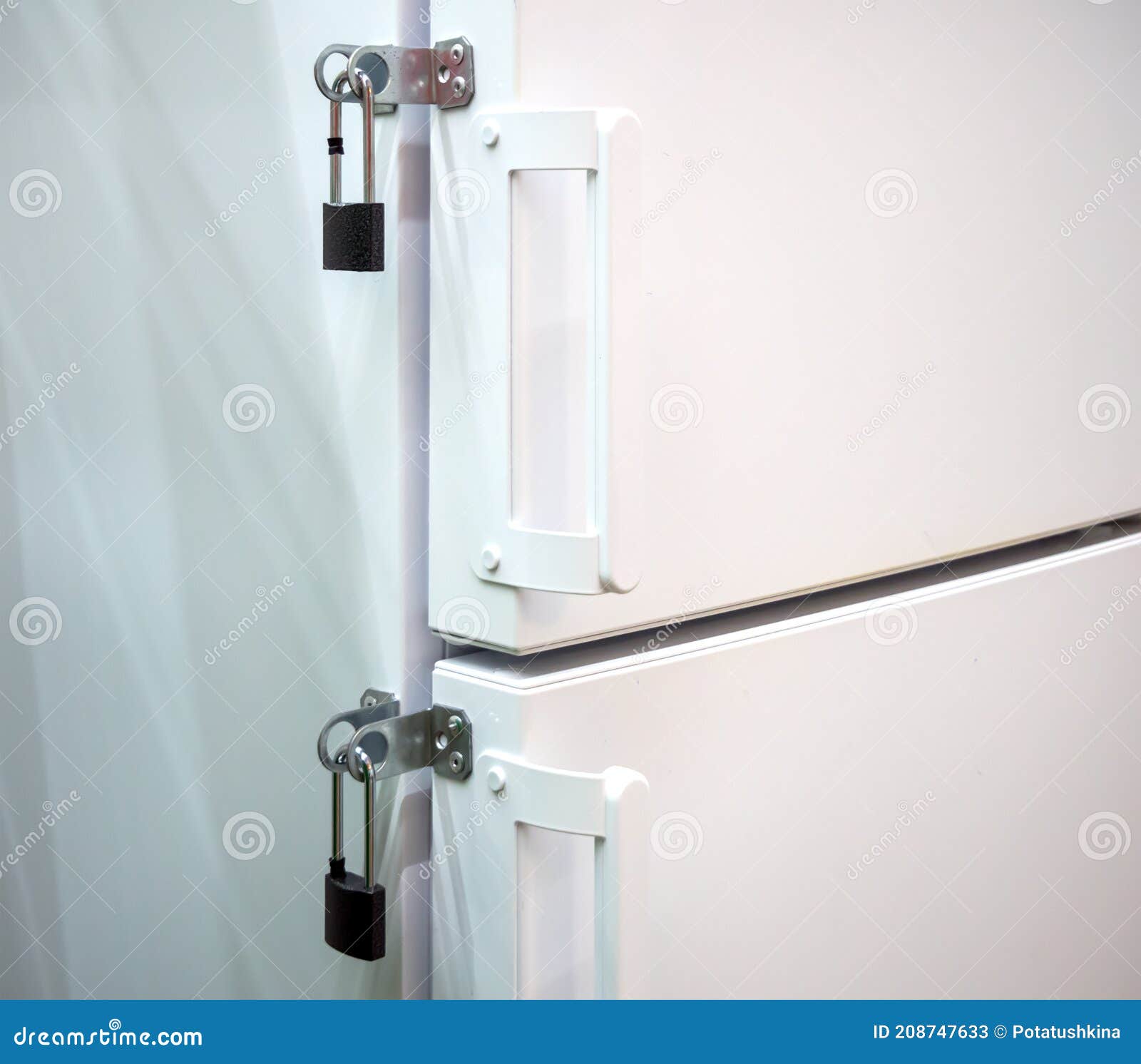 Two Compartments of the Refrigerator are Locked Stock Image Image of