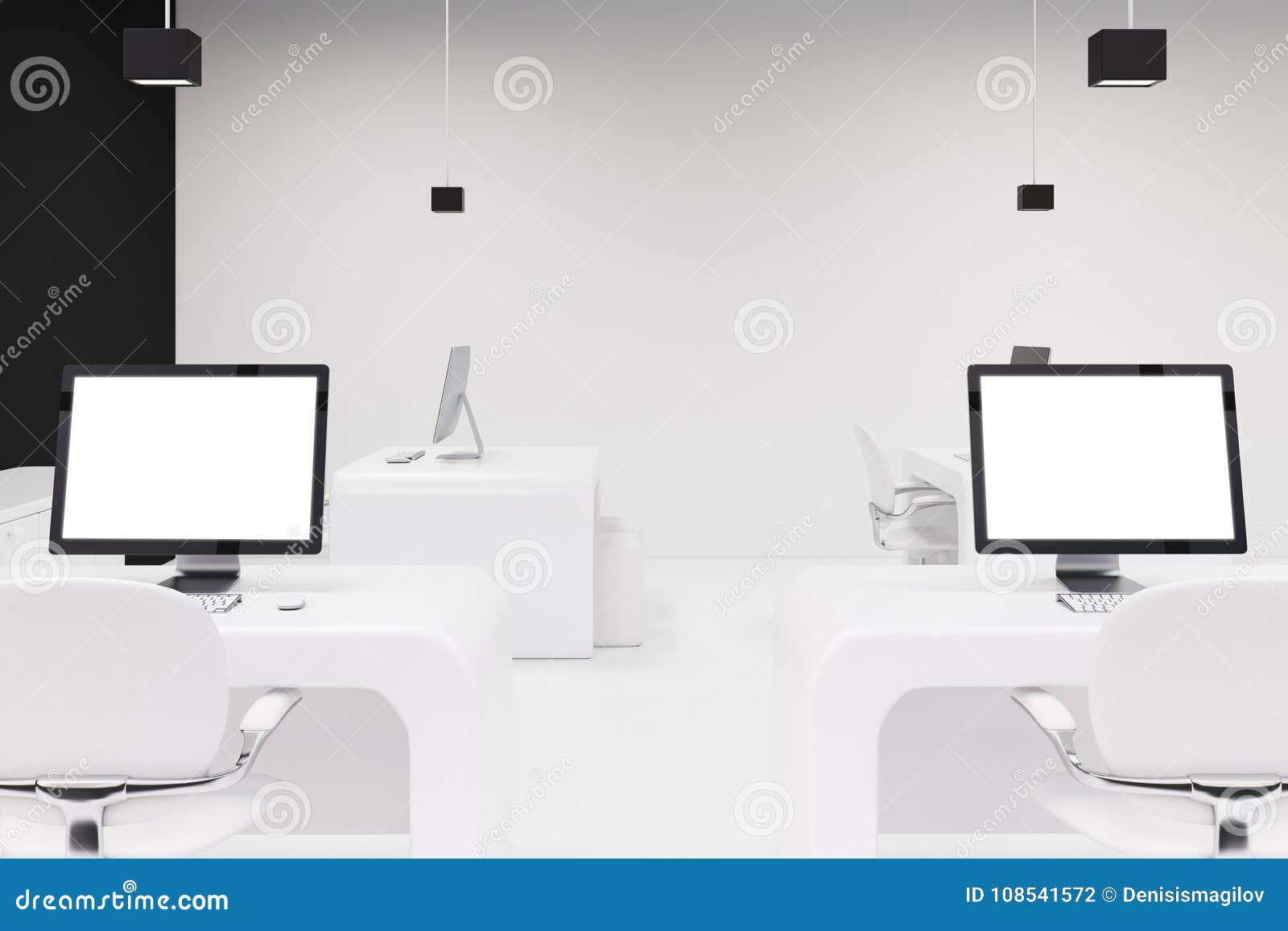 Two Computers With Blank Screens Office Stock Illustration