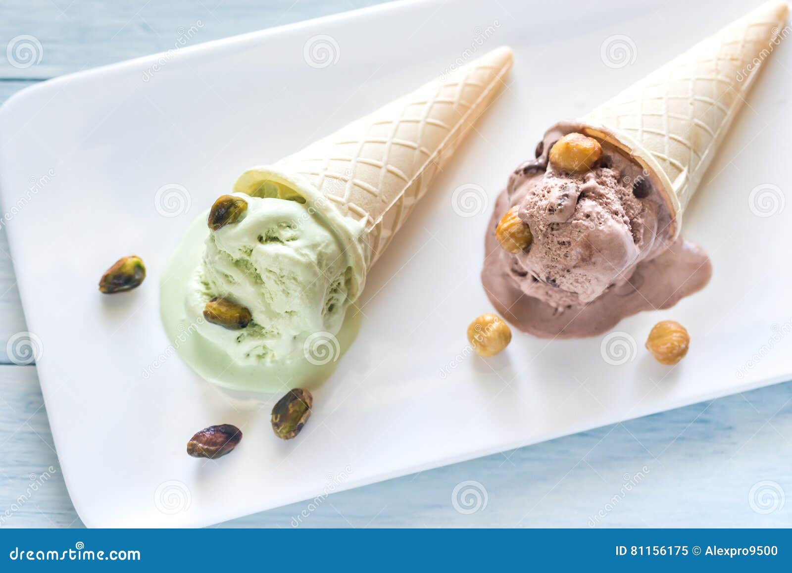 Two Cones of Nutflavored Ice Cream Stock Image Image of dessert