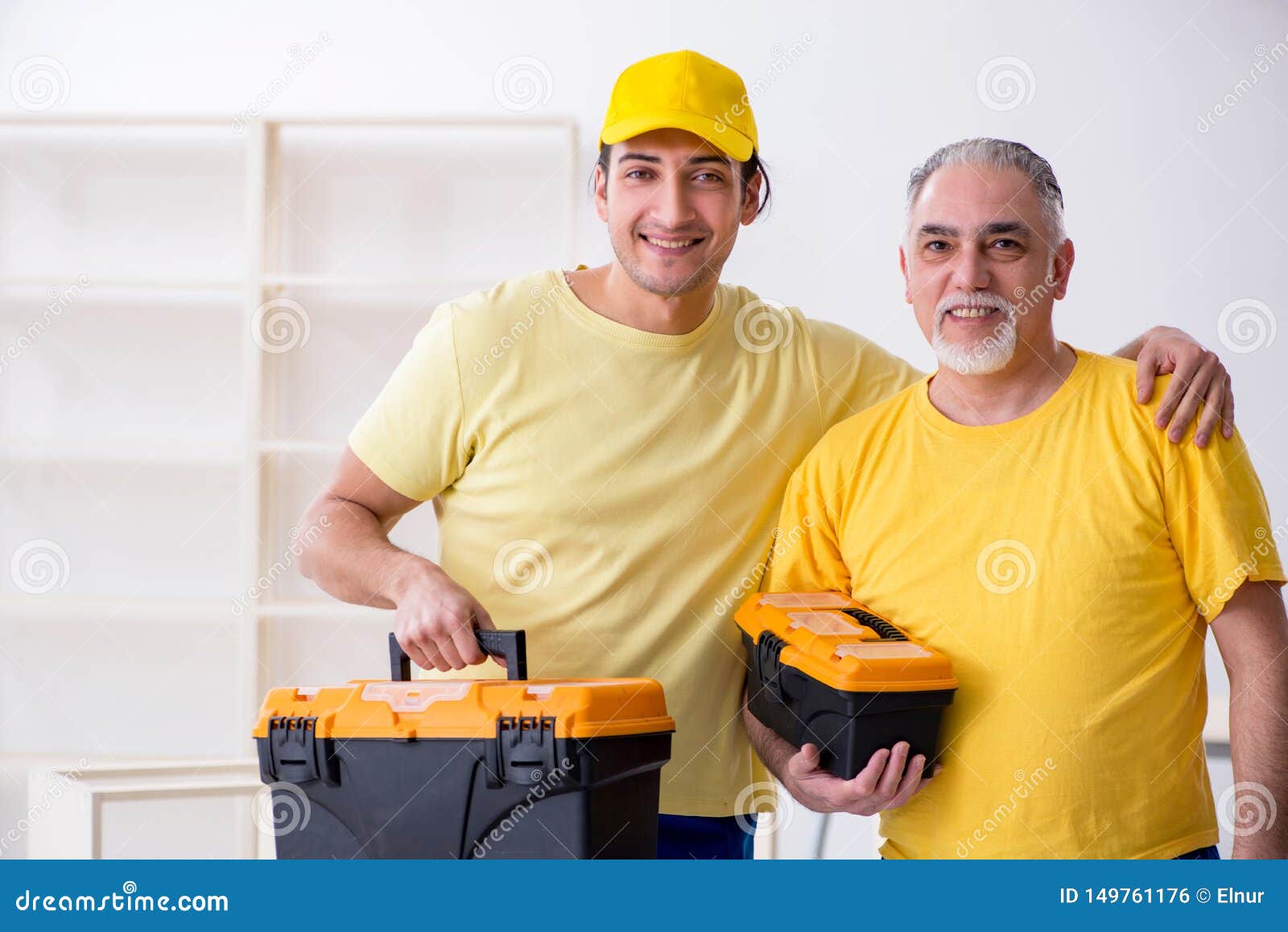 Two Contractors Carpenters Working Indoors Stock Photo Image of
