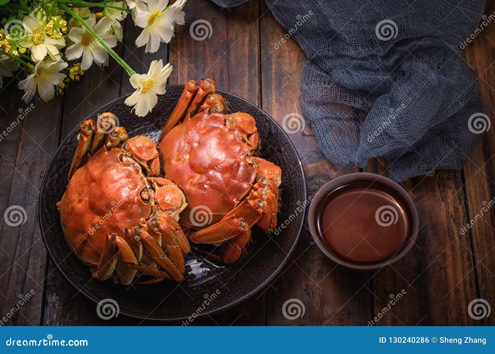 Two Cooked Hairy Crabs Serve As a Dish. Stock Photo Image of food