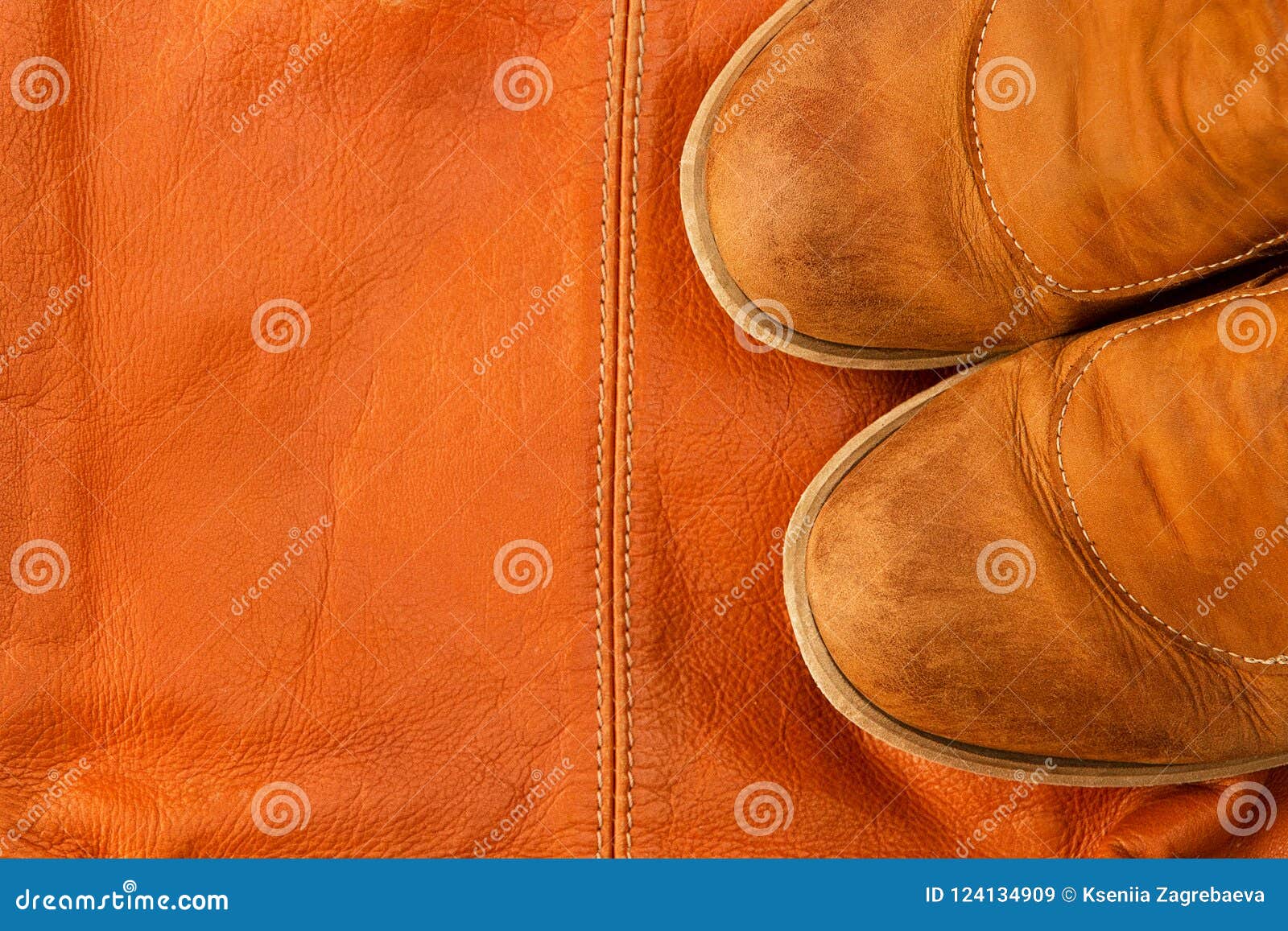 Brown Leather Shoes on the Background of the Same Bag Stock Image ...