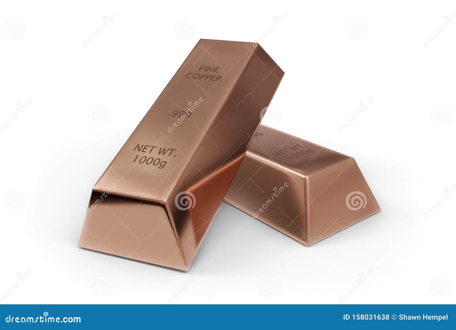 Copper Ingot Isolated On White. Computer Generated 3D Photo