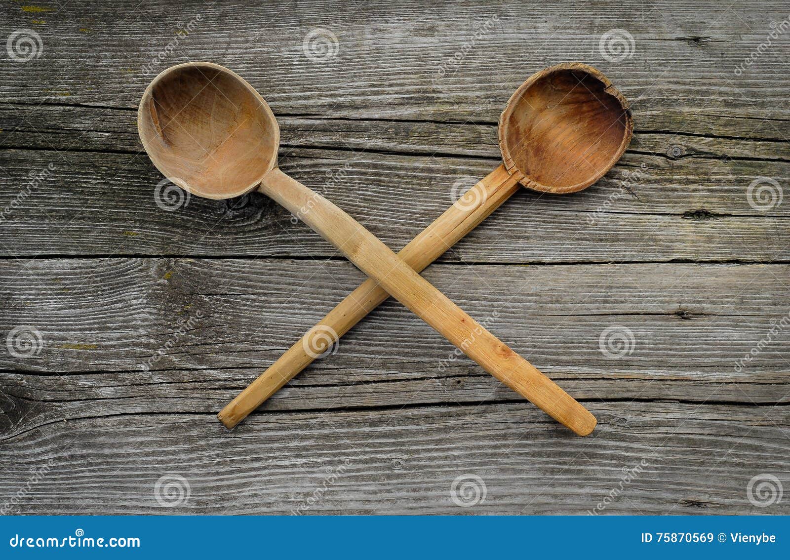 Two Crossed Old Wooden Spoons on Rustic Background Stock Image Image