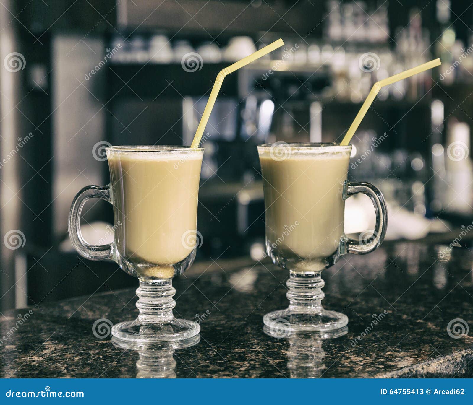 Two cups of coffee, bar stock image. Image of interior 64755413