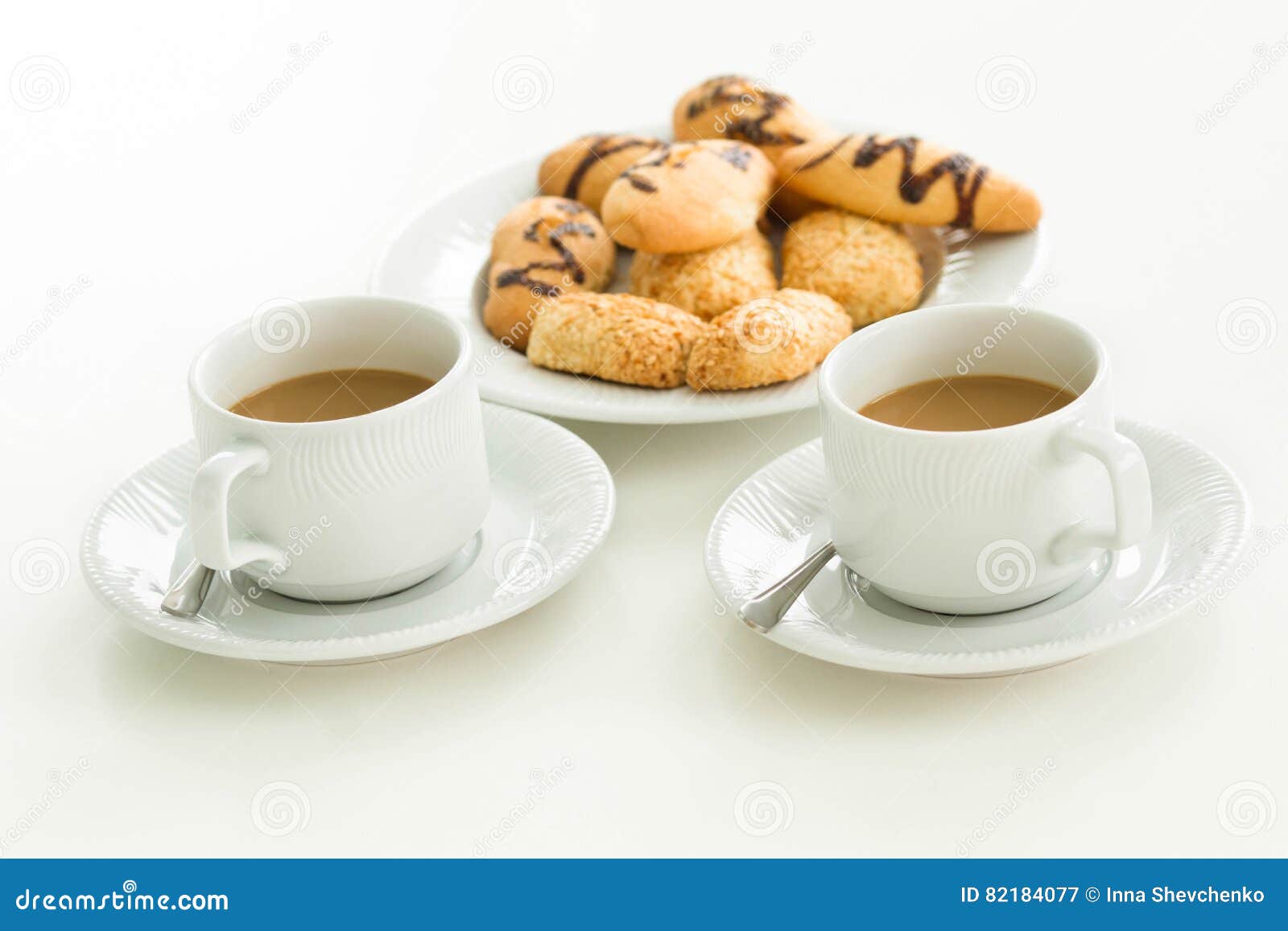 Two Cups of Coffee and Biscuits Stock Image Image of cultures, heat
