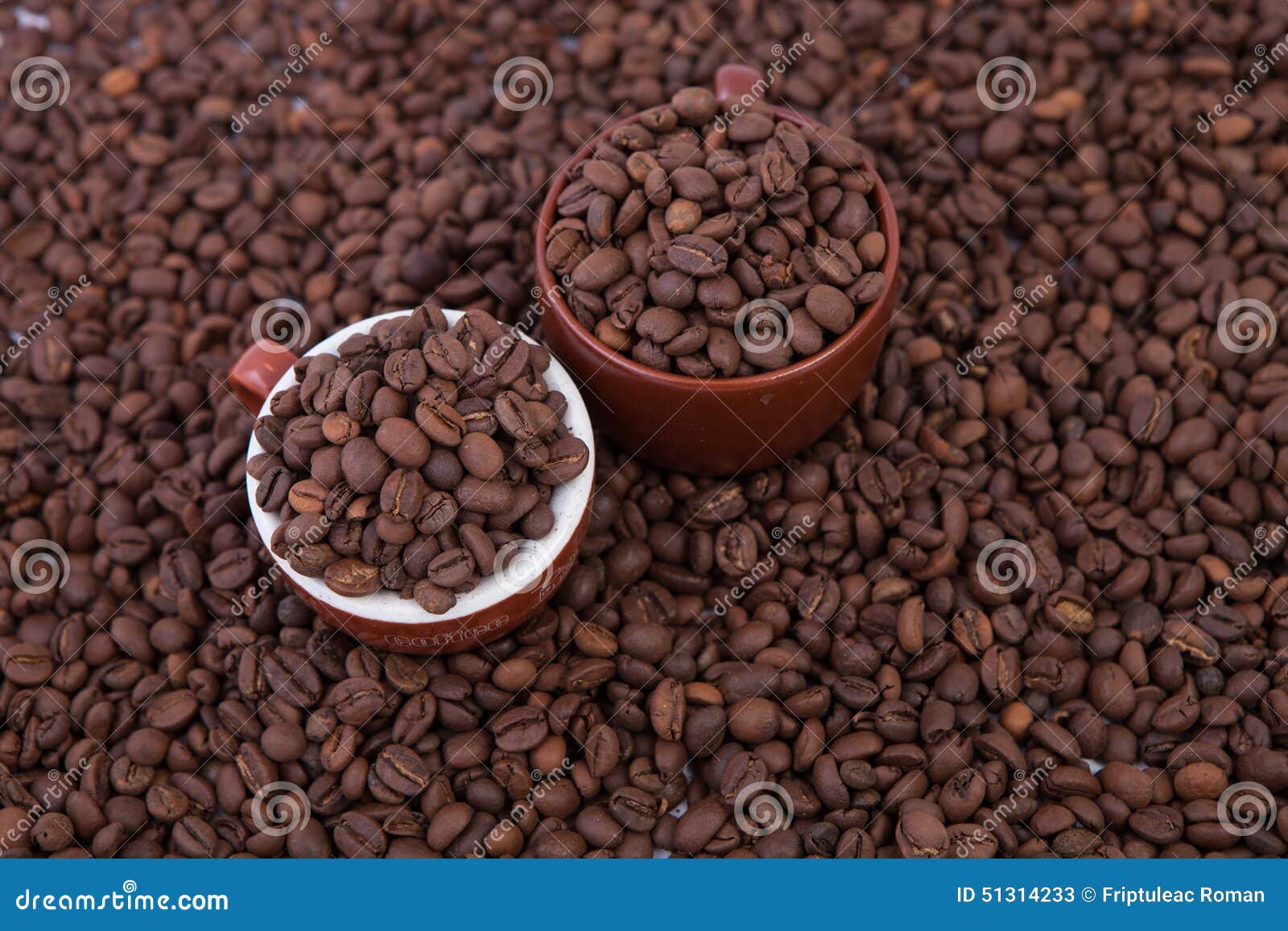 Two Cups of Coffee Full of Coffee Beans. Closeup Stock Image Image