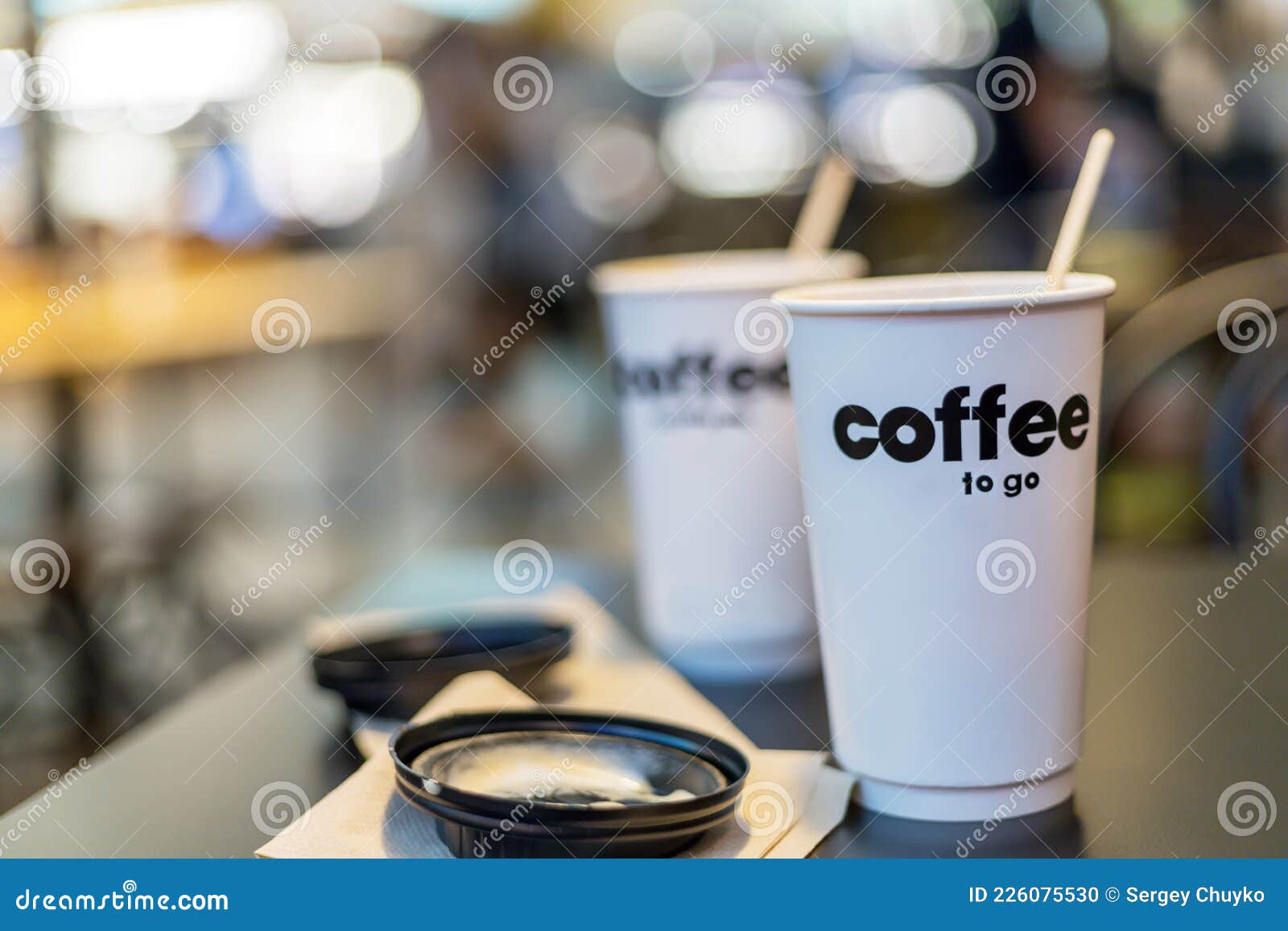 Two Cups of Coffee To Go on the Table Stock Photo Image of drink