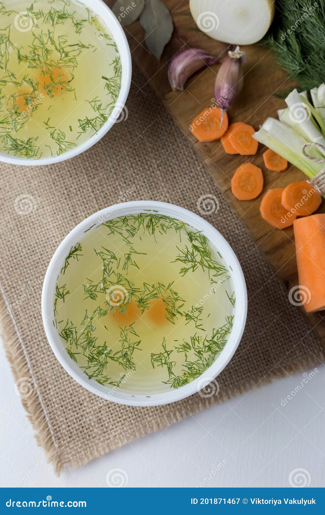 Two Cups with Vegetable Broth are on the Table Stock Image Image of