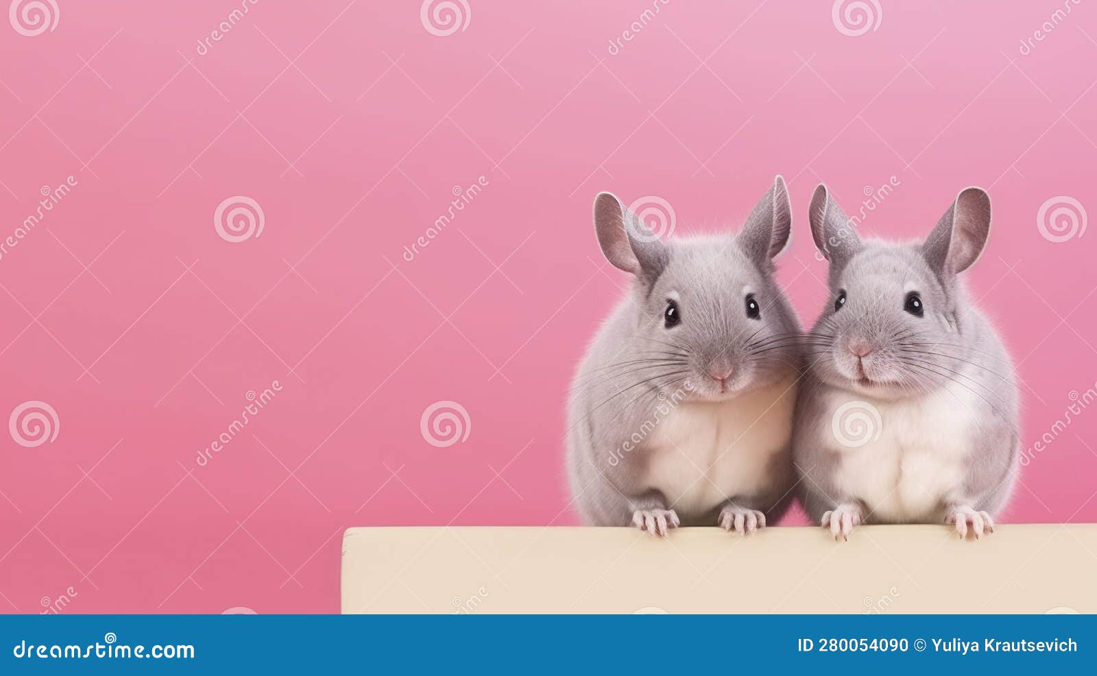 Two Cute Chinchillas, Copy Space. Generative AI Stock Illustration