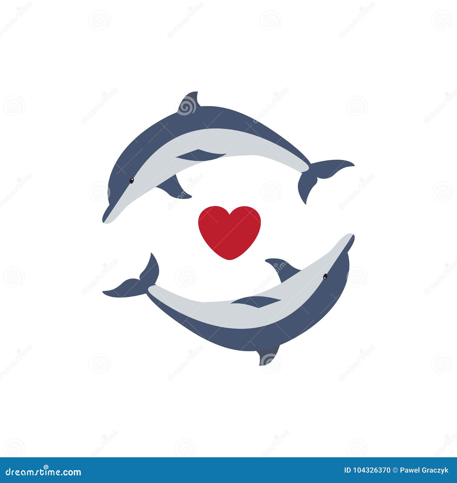 Two cute dolphins in love stock vector. Illustration of heart - 104326370