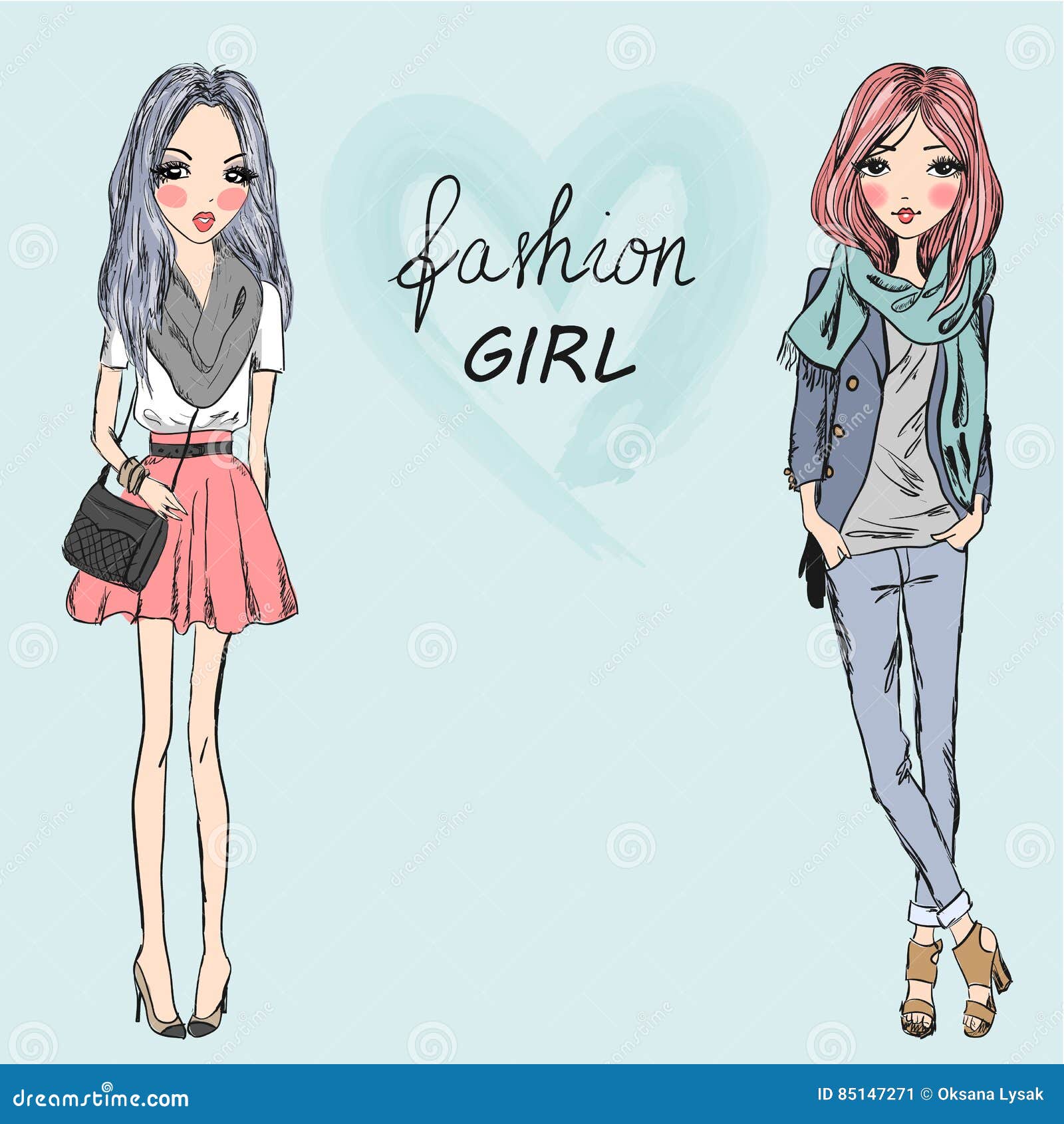 Two Cute, Fashion, Cartoon Girls. Stock Vector - Illustration of cool,  fashion: 85147271