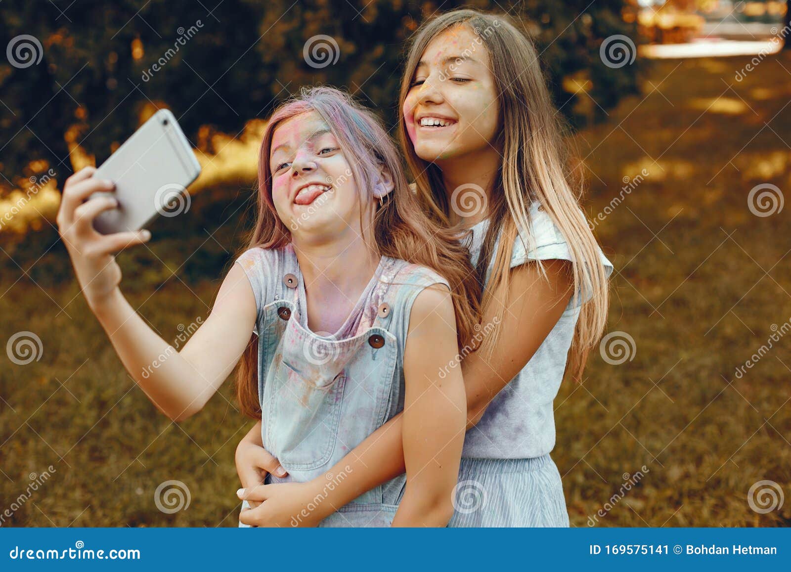 Two Cute Girls Have Fun in a Summer Park Stock Image - Image of girls ...