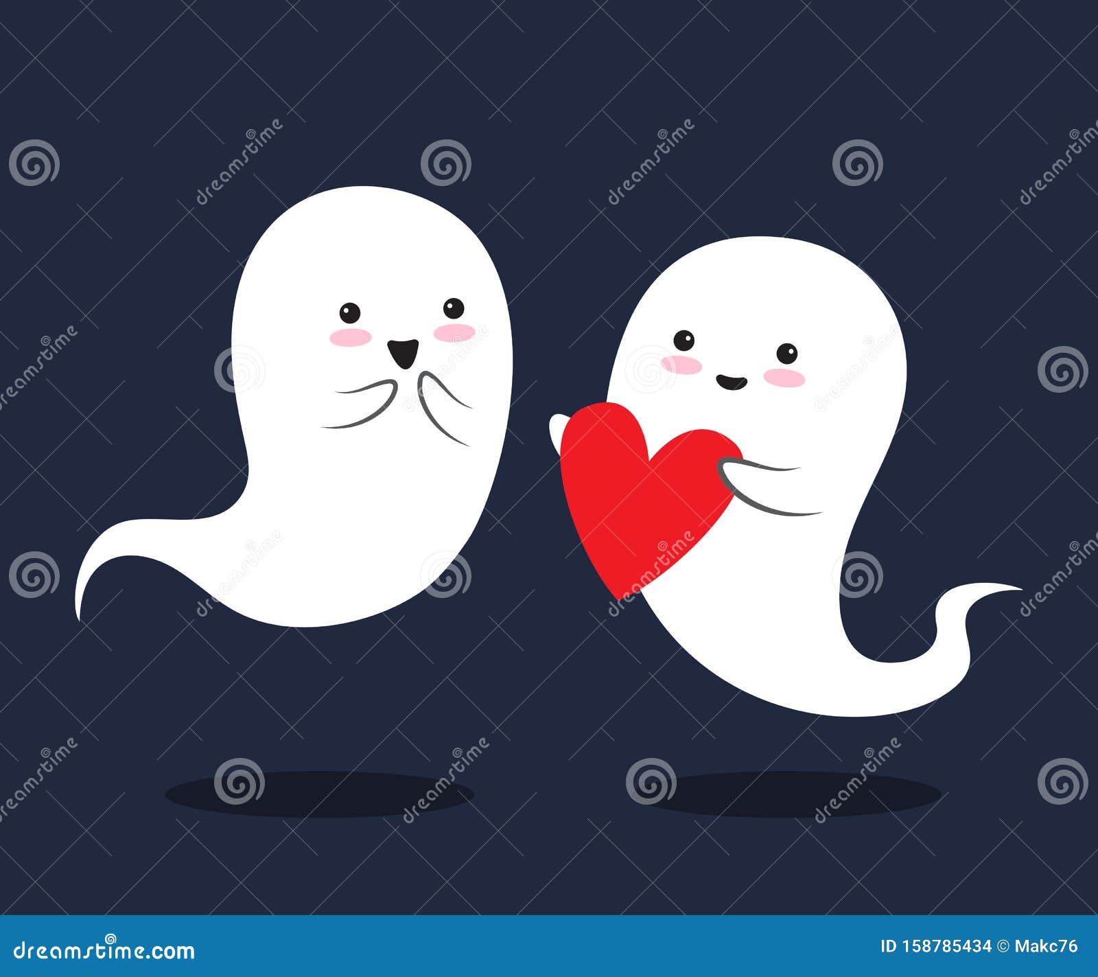 Ghosts Holding Hands In A Circle Two Cute Little Love Ghosts are with Smile, Holding Hands Stock Vector