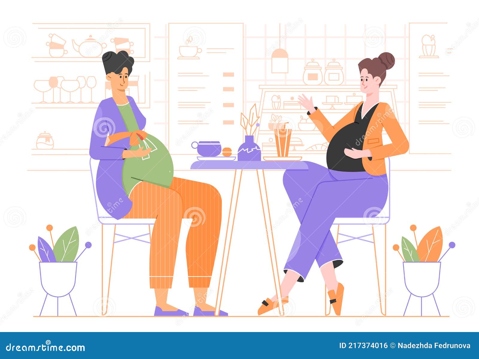 Two Cute Pregnant Women are Sitting in a Cafe. Meeting of Two Friends ...