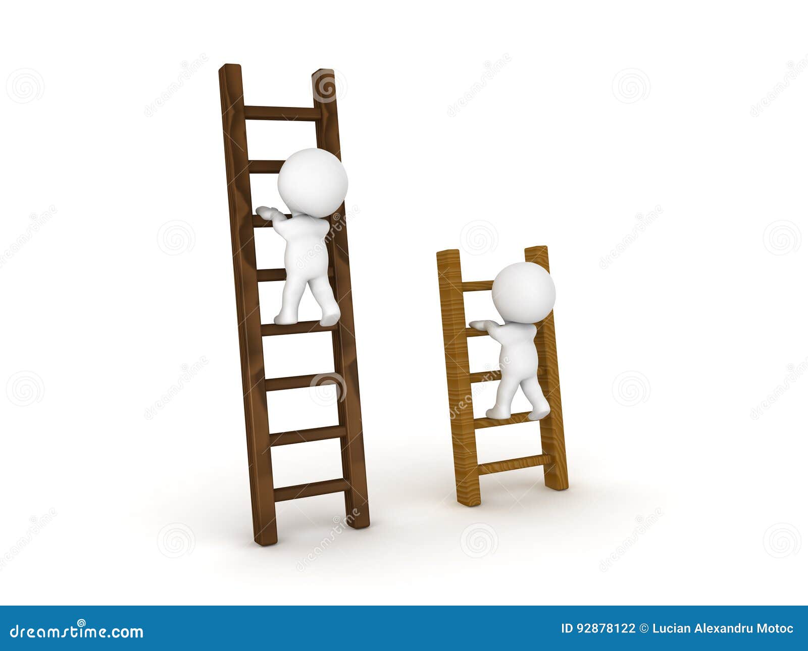 Two 3D Characters Climbing on Different Types of Ladders Stock