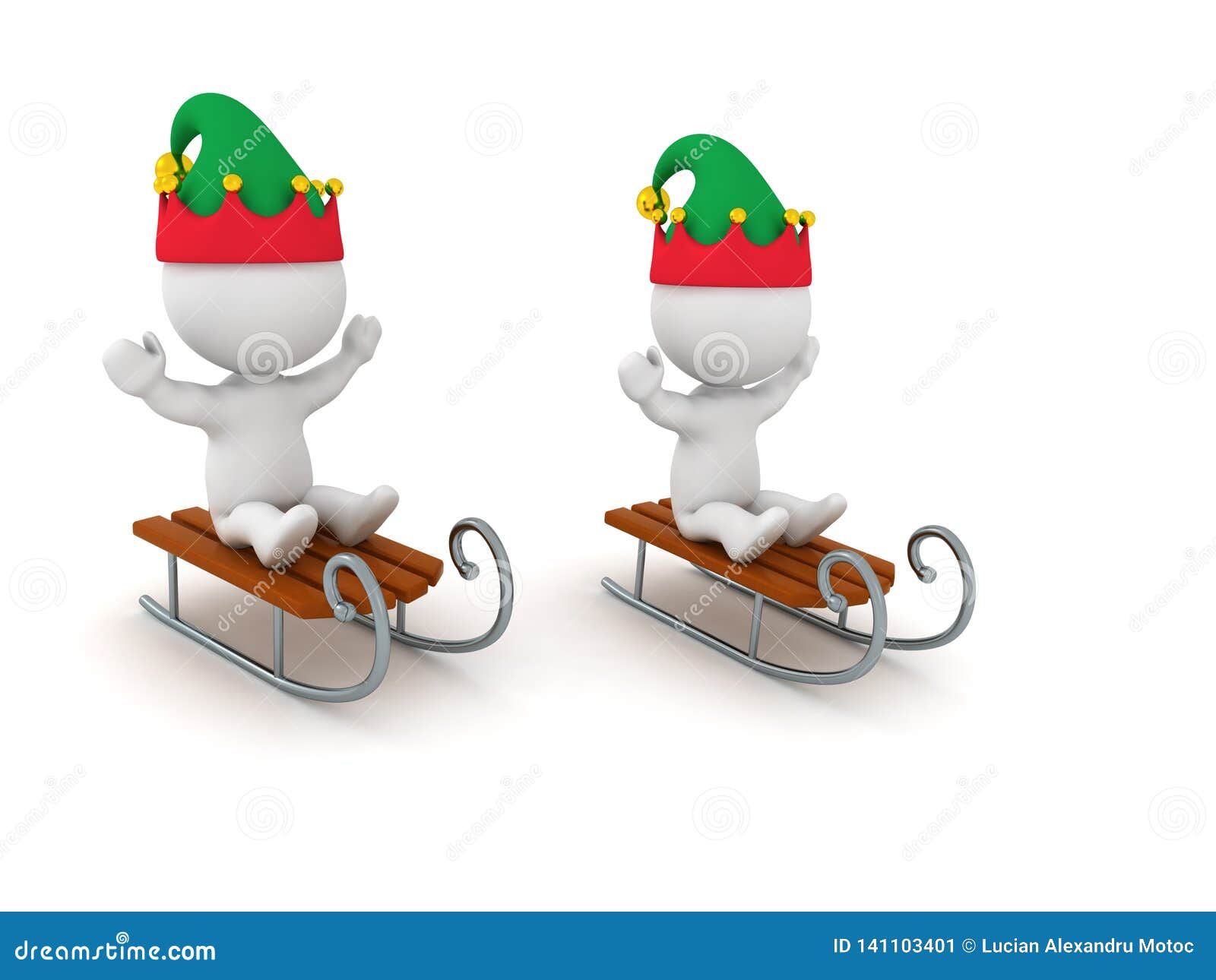 Two 3D Characters Riding Sleds