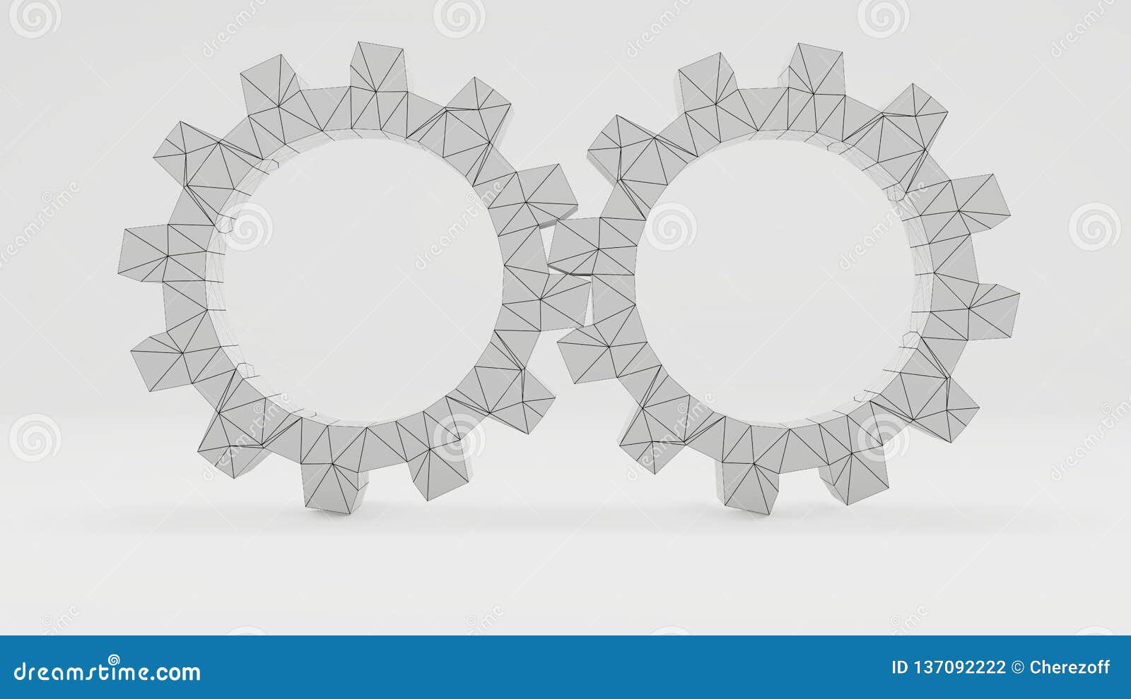 Two 3d Gears with a Wireframe Texture Stock Illustration