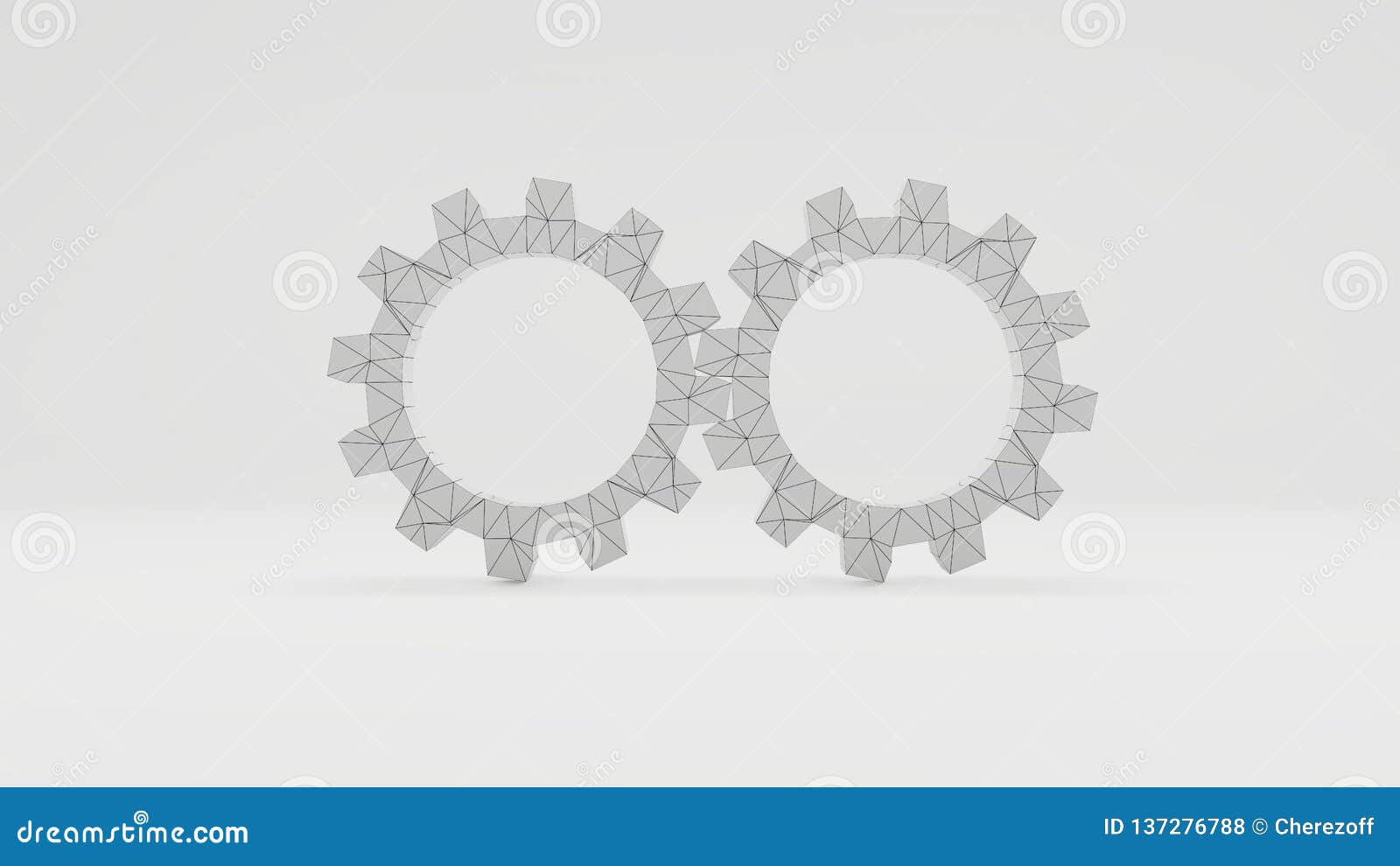 Two 3d Gears with a Wireframe Texture Stock Illustration