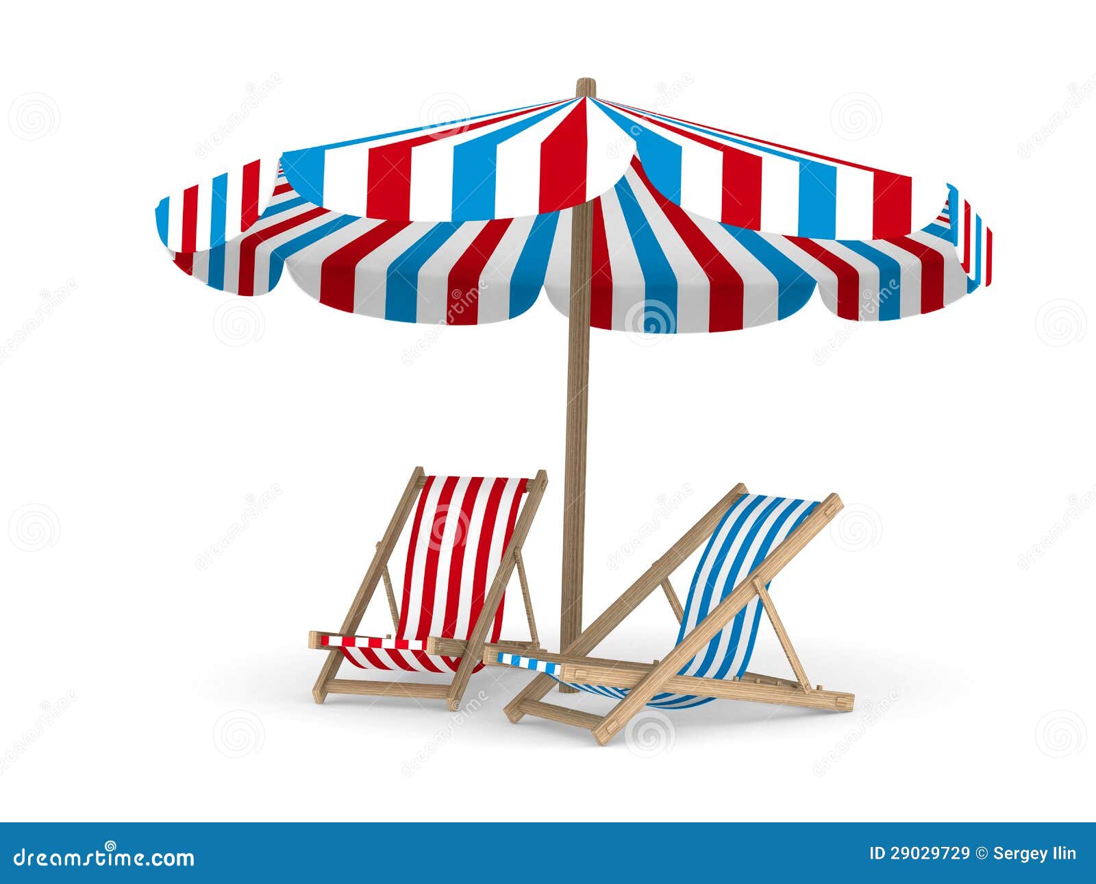 Two Deckchair and Parasol on White Background Stock Illustration Illustration of parasol