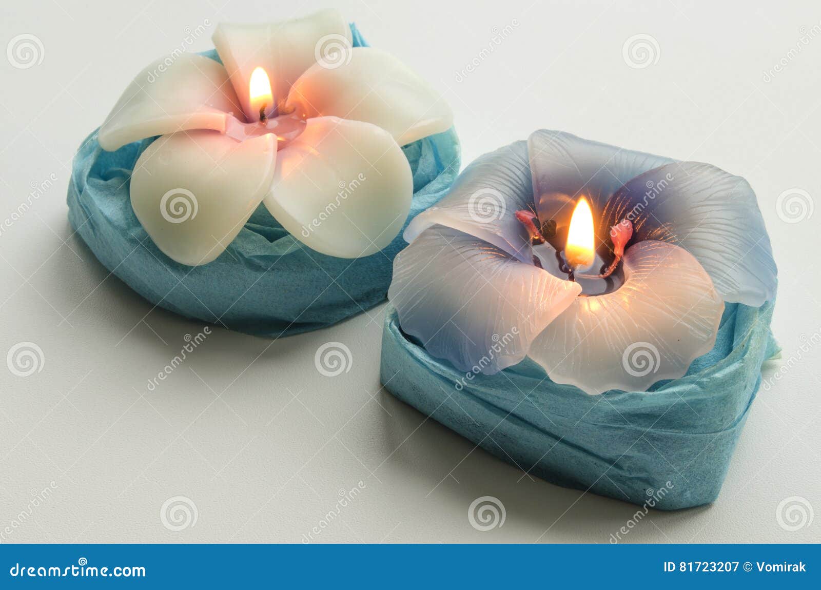 Two Decorative Burning Candles in the Shape of Flowers Stock Image Image of fire, comfort