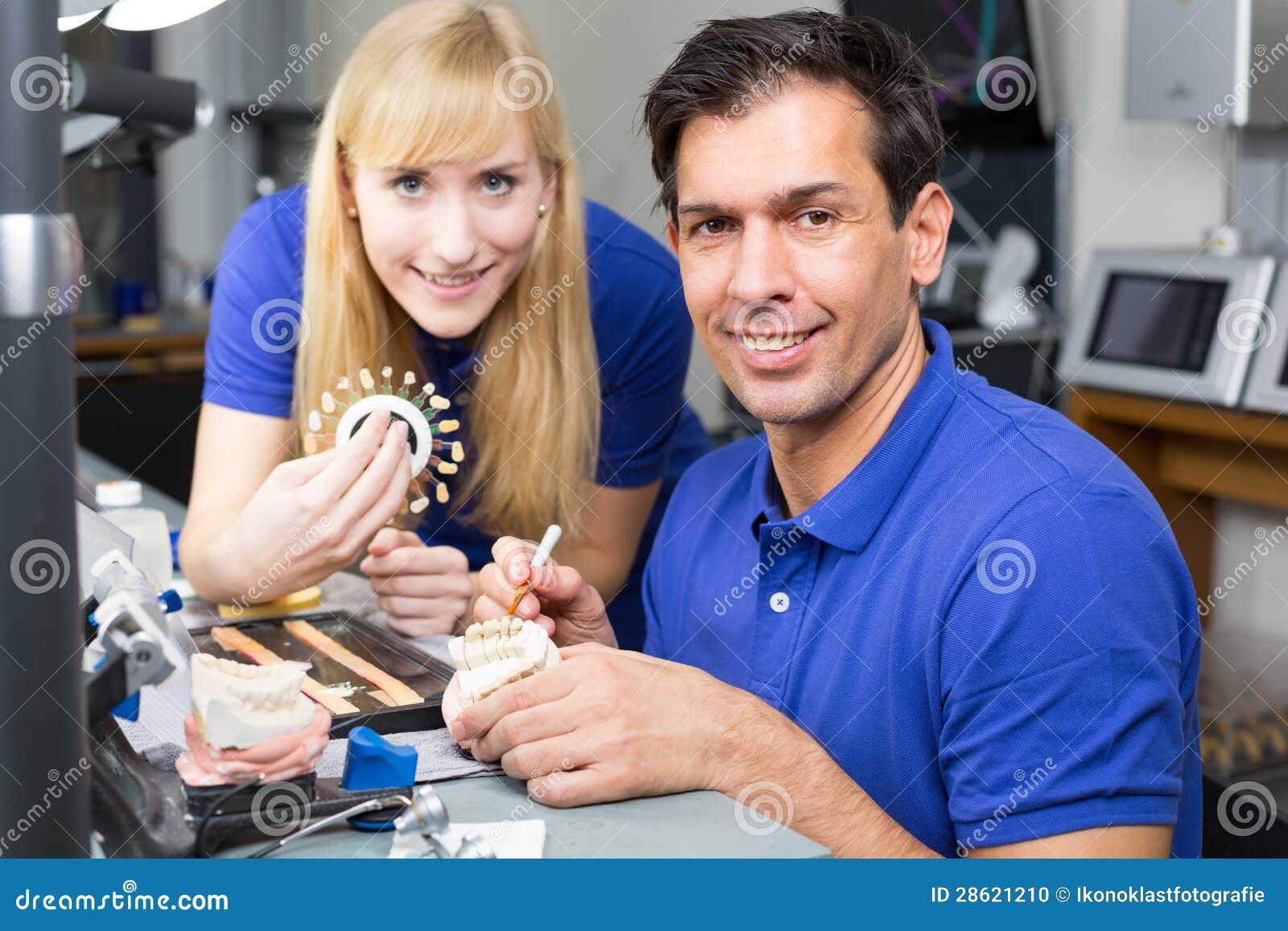 Two Dental Technicians Choosing Colour Stock Photo Image of amalgam