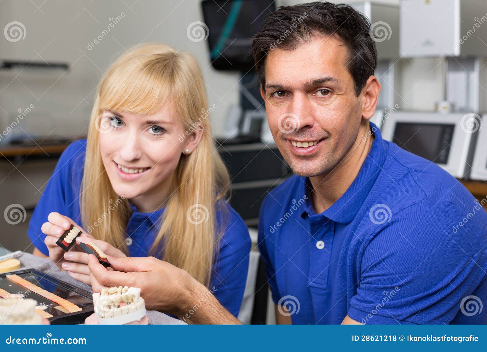 Two Dental Technicians Choosing the Right Colour Stock Photo Image of