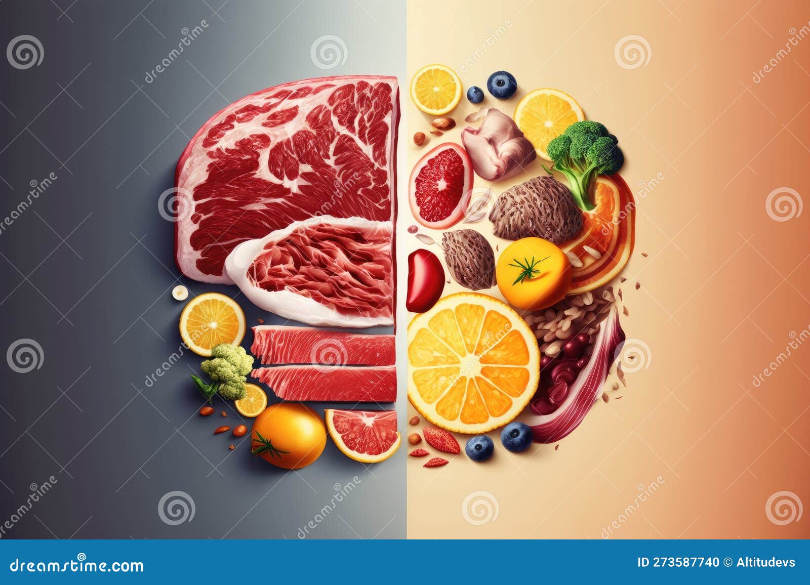 two-different-types-of-food-such-as-meat-and-fruit-overlaid-on-each-other-stock-illustration