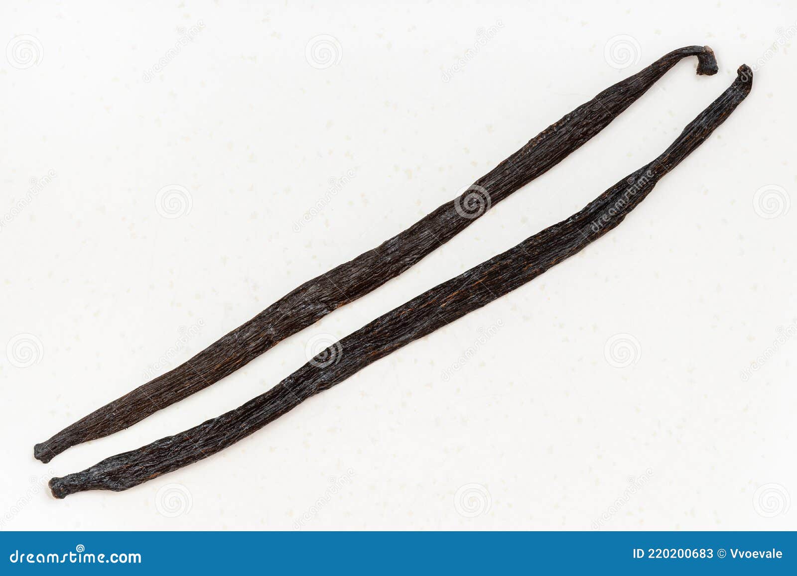 Two Different Whole Vanilla Beans on White Plate Stock Image Image of