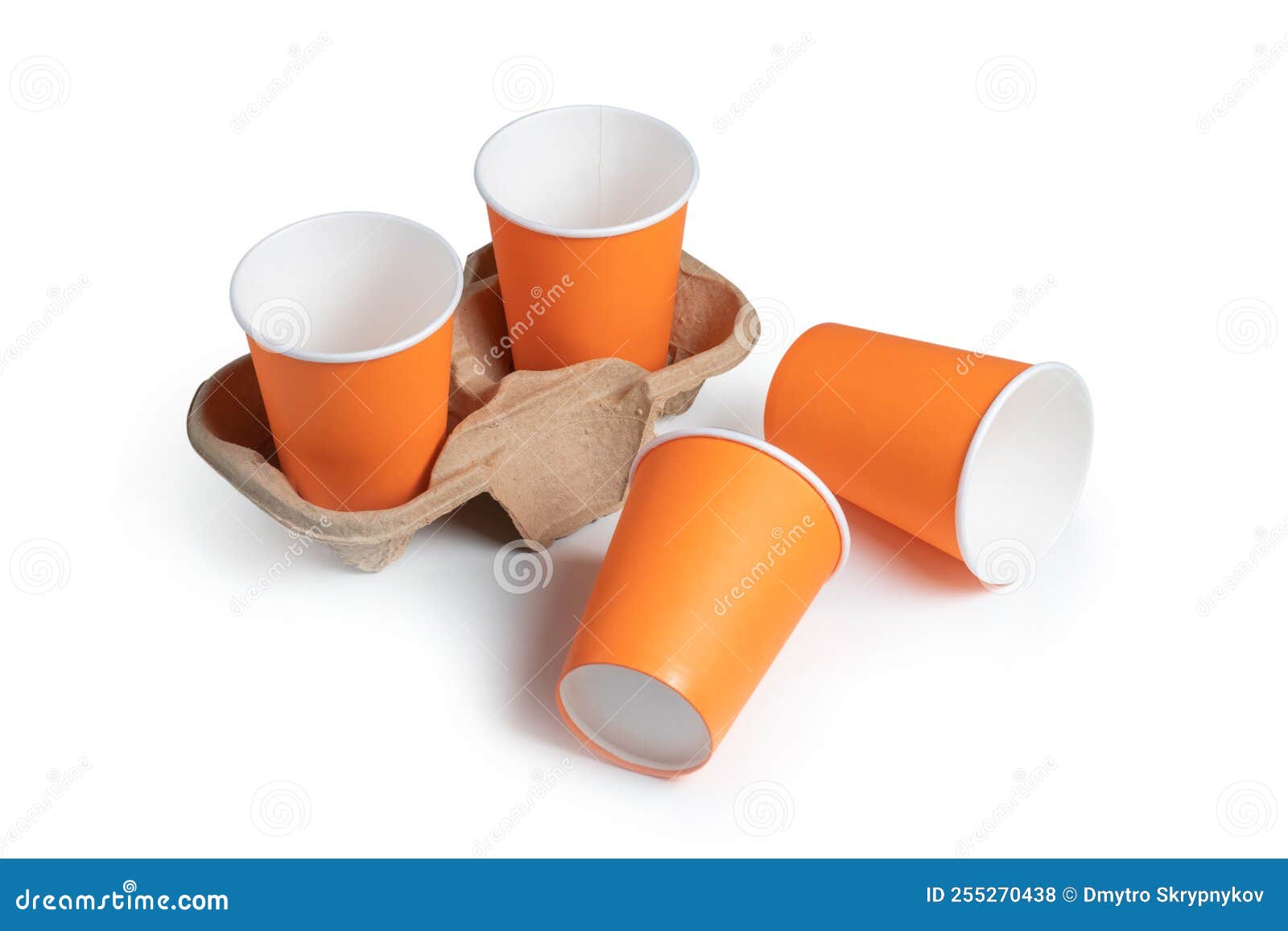 Two Disposable Coffee Cups in Cardboard Holder. Isolated on a White